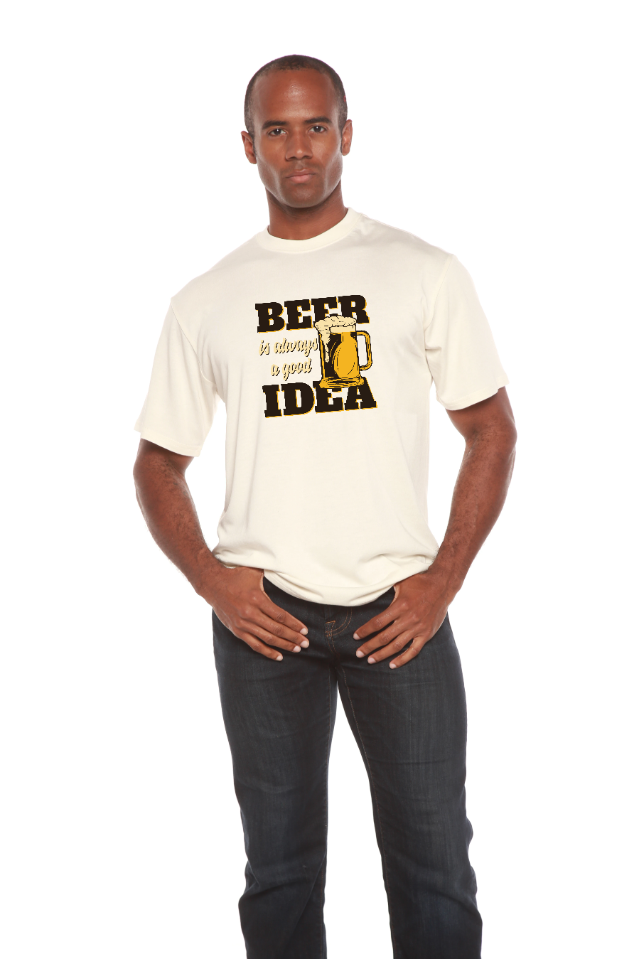 Spun Bamboo Beer Idea Men's Bamboo Viscose/Organic Cotton Short Sleeve Graphic T-Shirt — in-use photo