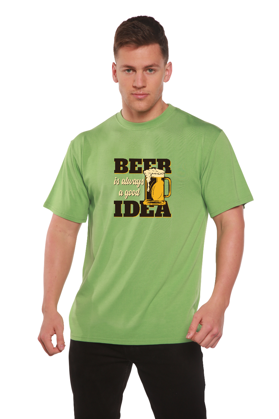 Spun Bamboo Beer Idea Men's Bamboo Viscose/Organic Cotton Short Sleeve Graphic T-Shirt — fabric or material detail