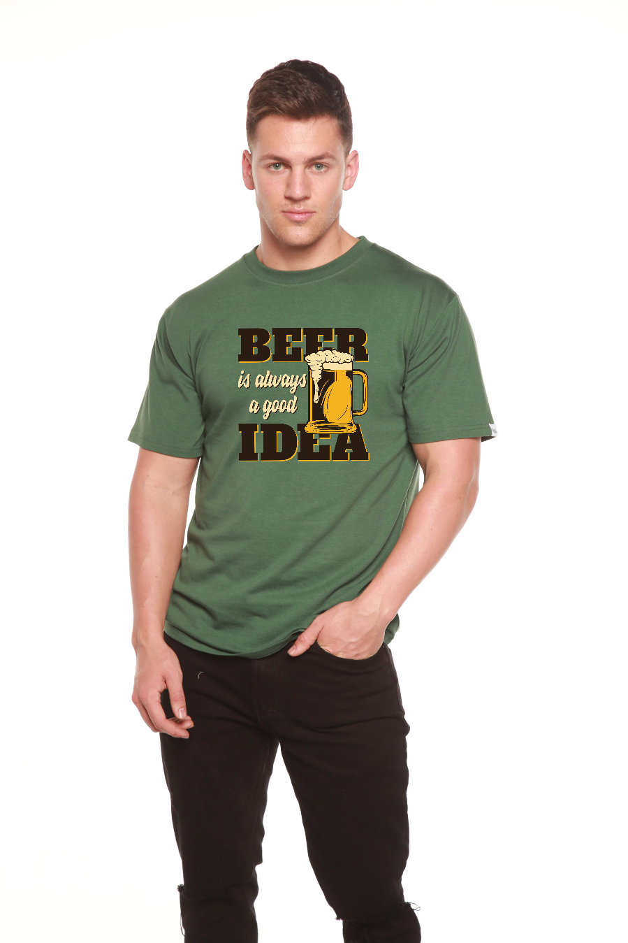 Spun Bamboo Beer Idea Men's Bamboo Viscose/Organic Cotton Short Sleeve Graphic T-Shirt — side view