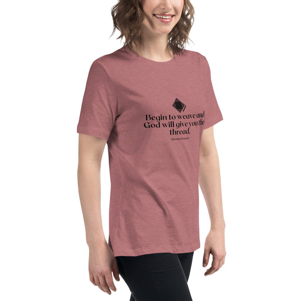 Darn Good Yarn “Begin to Weave” Women’s Relaxed Fit T-Shirt – Designed by Nicole Snow — Relaxed detail