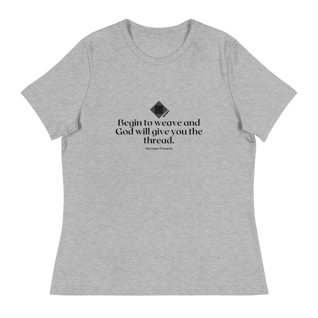 Darn Good Yarn “Begin to Weave” Women’s Relaxed Fit T-Shirt – Designed by Nicole Snow — lifestyle worn / used context