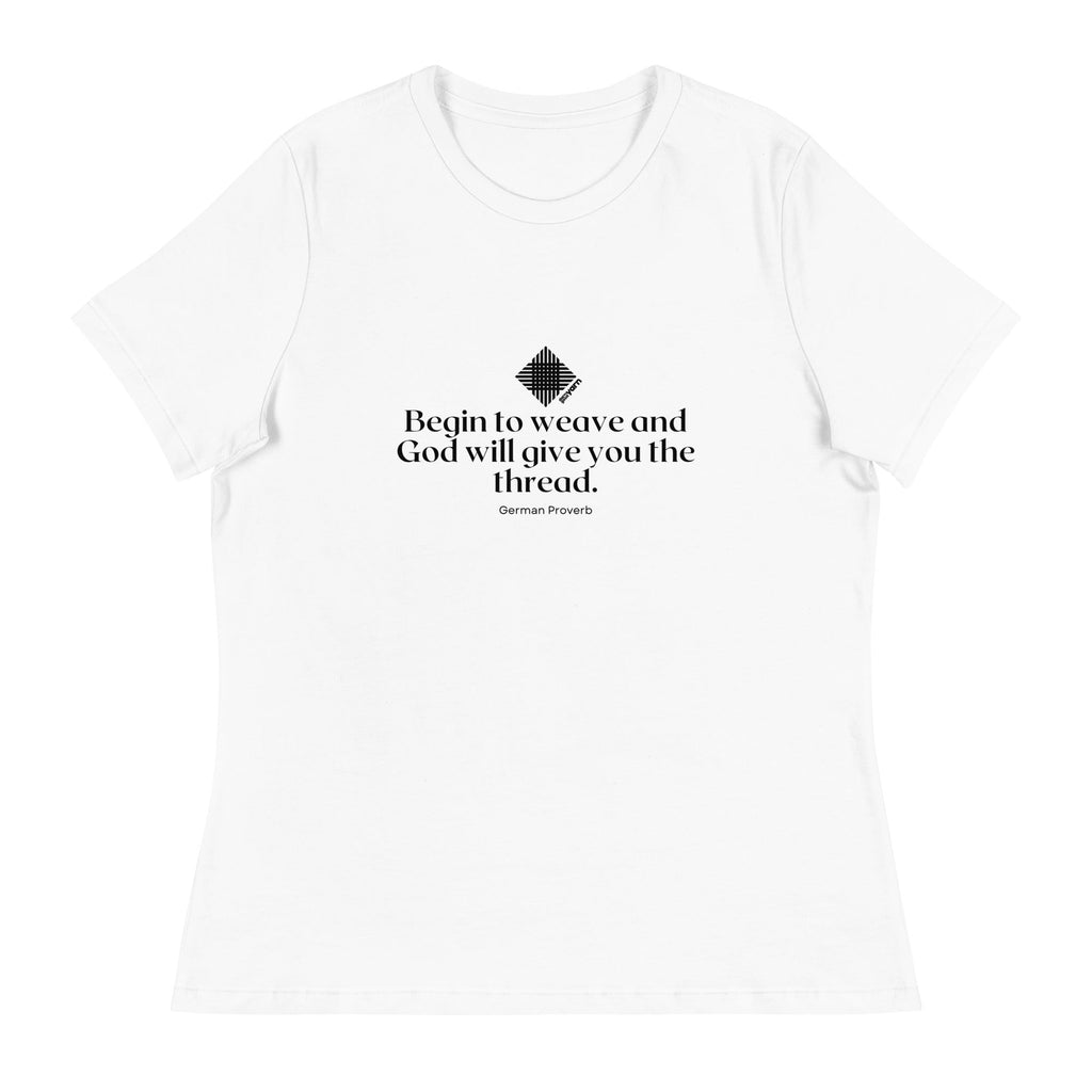 Darn Good Yarn “Begin to Weave” Women’s Relaxed Fit T-Shirt – Designed by Nicole Snow — comparison shot