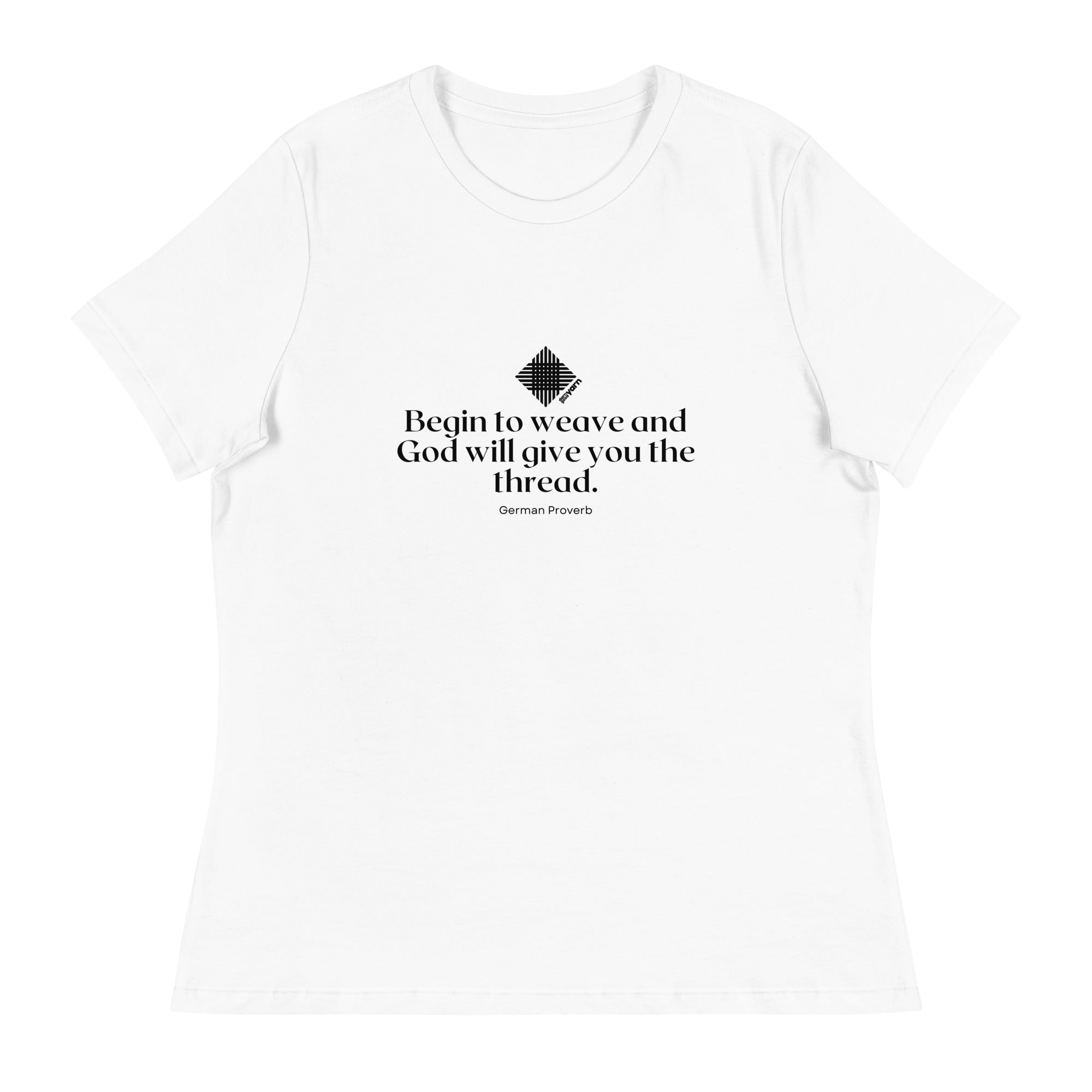 Darn Good Yarn “Begin to Weave” Women’s Relaxed Fit T-Shirt – Designed by Nicole Snow — comparison shot