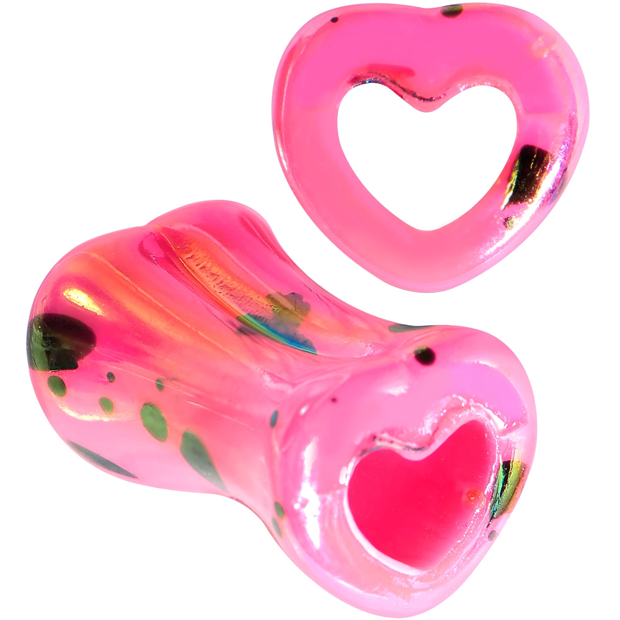 BodyCandy Black Speckled Pink Acrylic Heart Saddle Plug Set 4mm to 20mm — side view