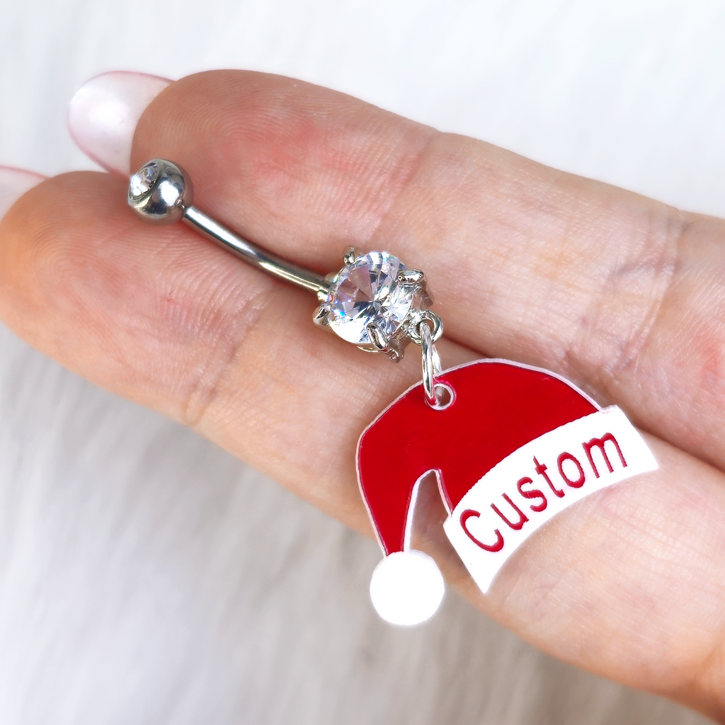 BodyCandy Custom Santa Hat Personalized Dangle Belly Ring — lifestyle context