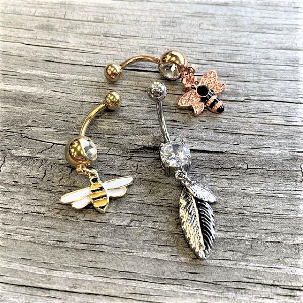 BodyCandy Clear Gem Feathers Southwestern Dangle Belly Ring — lifestyle context