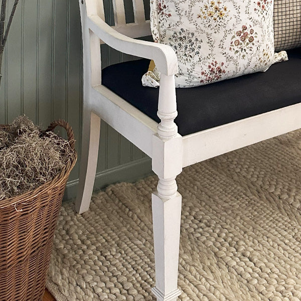 Decor Steals Vintage-Inspired Wooden Bench with Upholstered Seat — back view