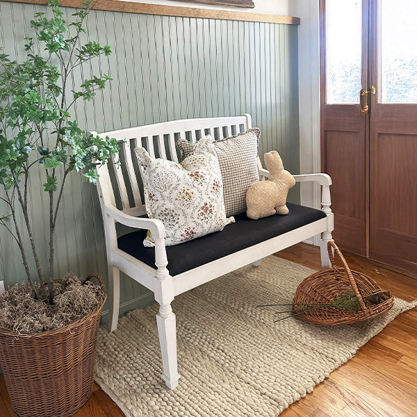 Decor Steals Vintage-Inspired Wooden Bench with Upholstered Seat — alternative angle