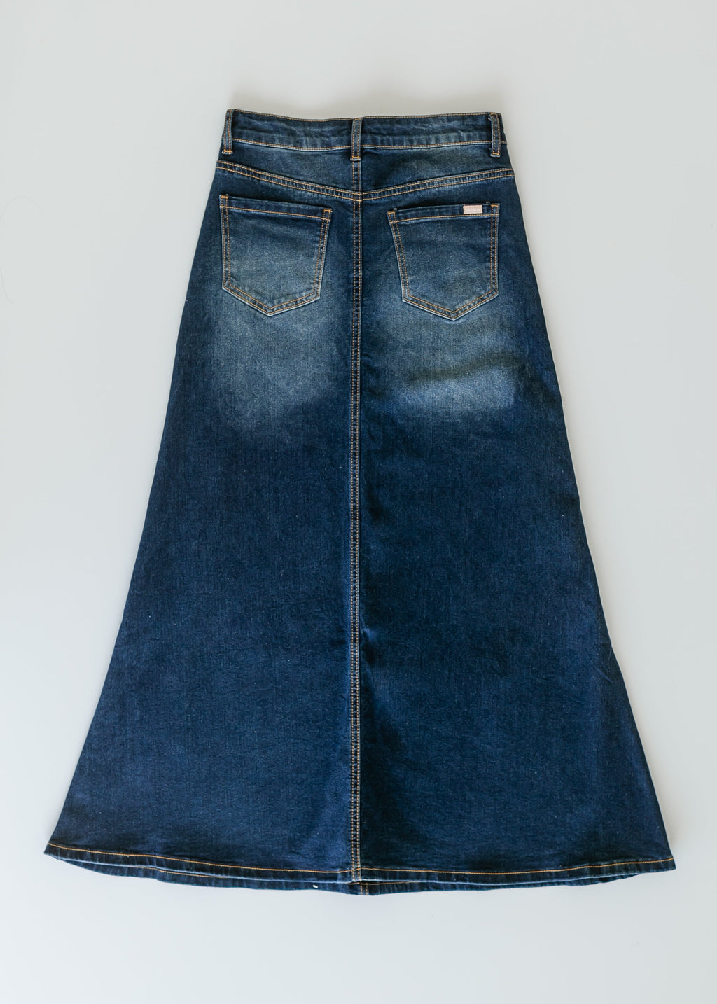 Inherit Co. Bethany Dark Wash A-line Long Denim Skirt — feature highlight
