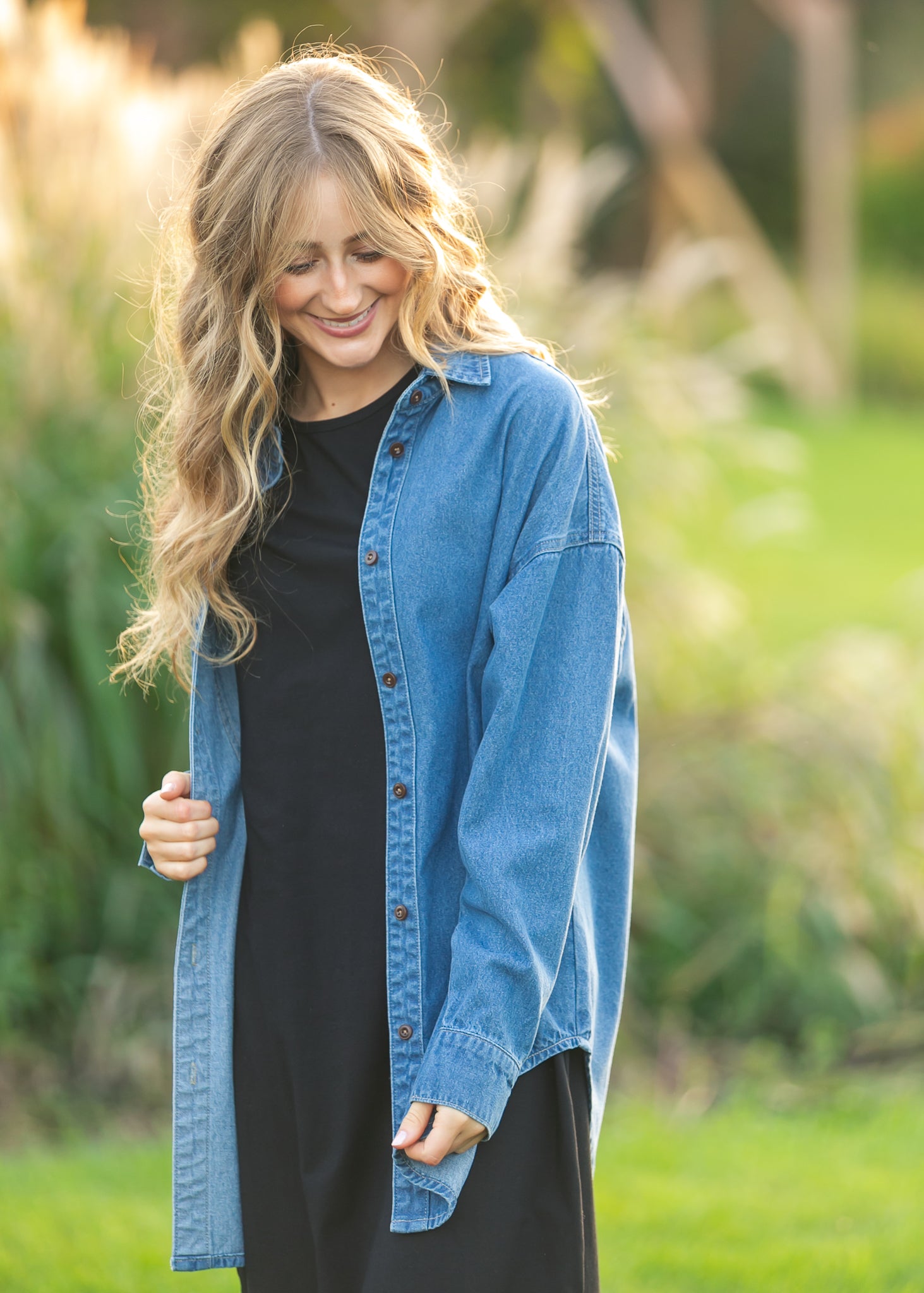 Inherit Co. Betty Denim Button Up Top — flat-lay composition