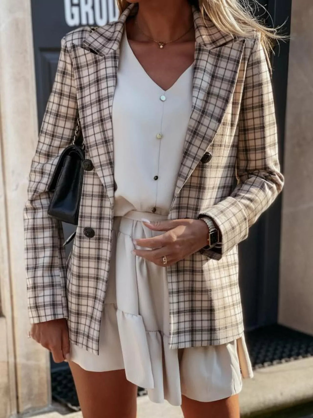 Houndstooth Double-Breasted Blazer