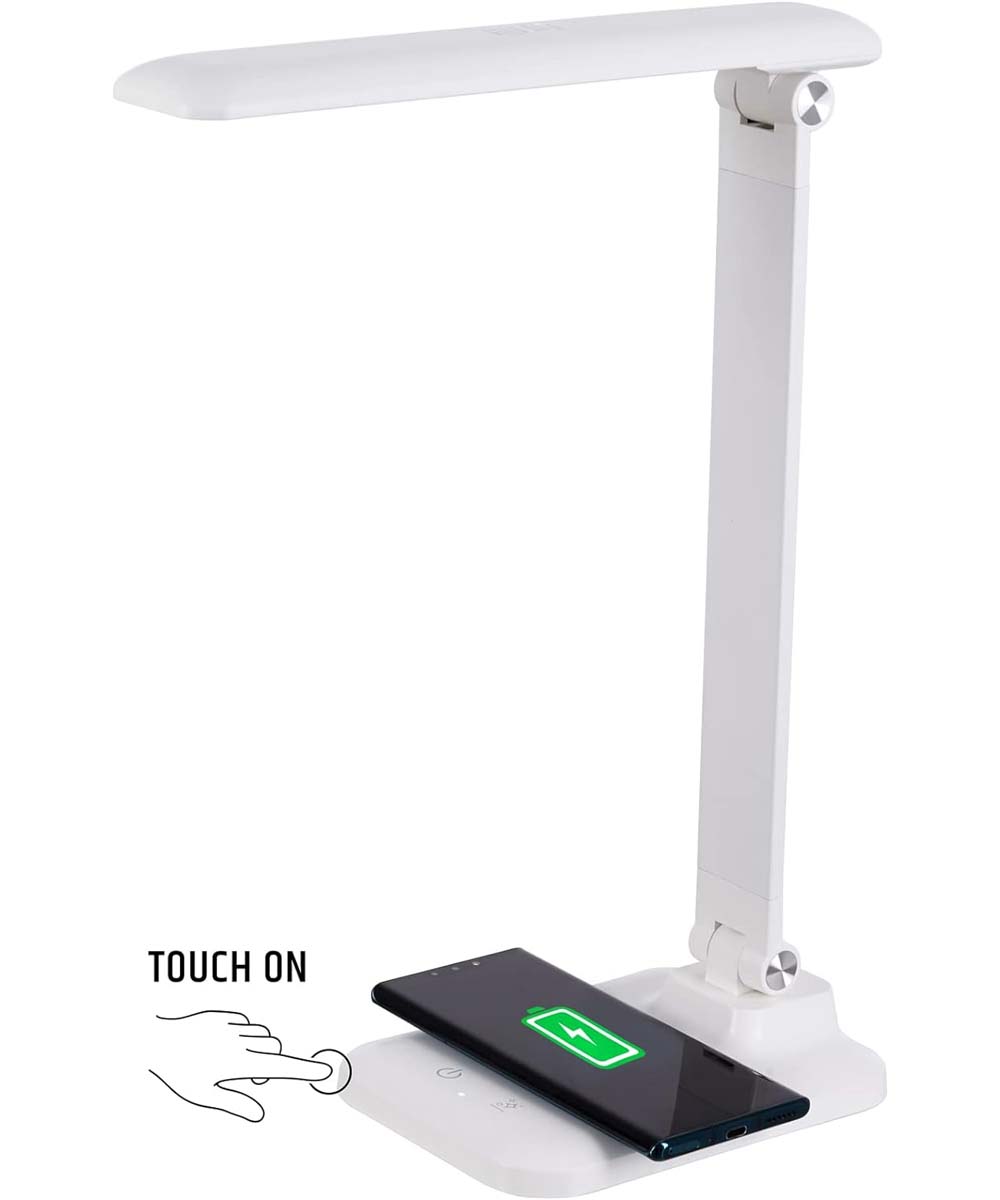 Brilli 15"H Bright-Clean Antimicrobial LED Desk Lamp Matte White Finish with Wireless Charging – LampsUSA