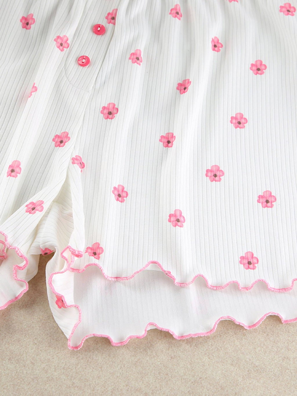 Floral Print Ribbed Knit Top and Shorts Lounge Set