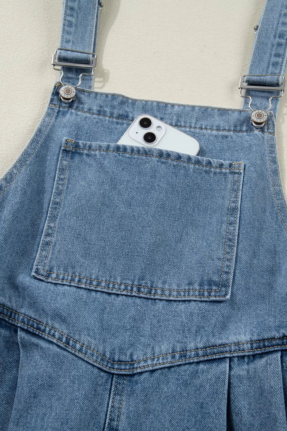 Pleated Wide Leg Retro Pocketed Denim Jumpsuit