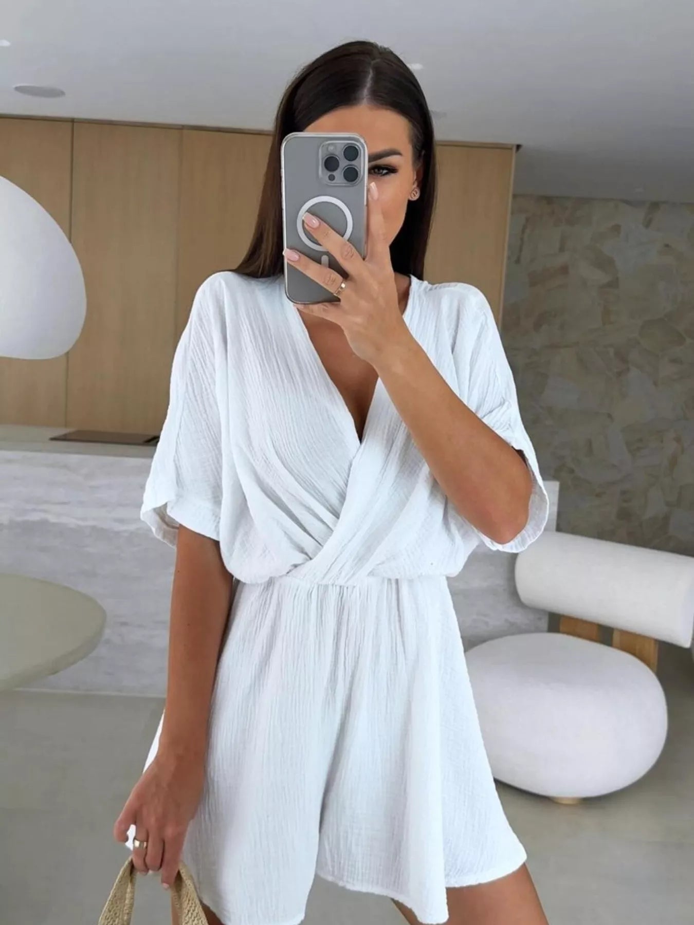 Surplice Short Sleeve Romper