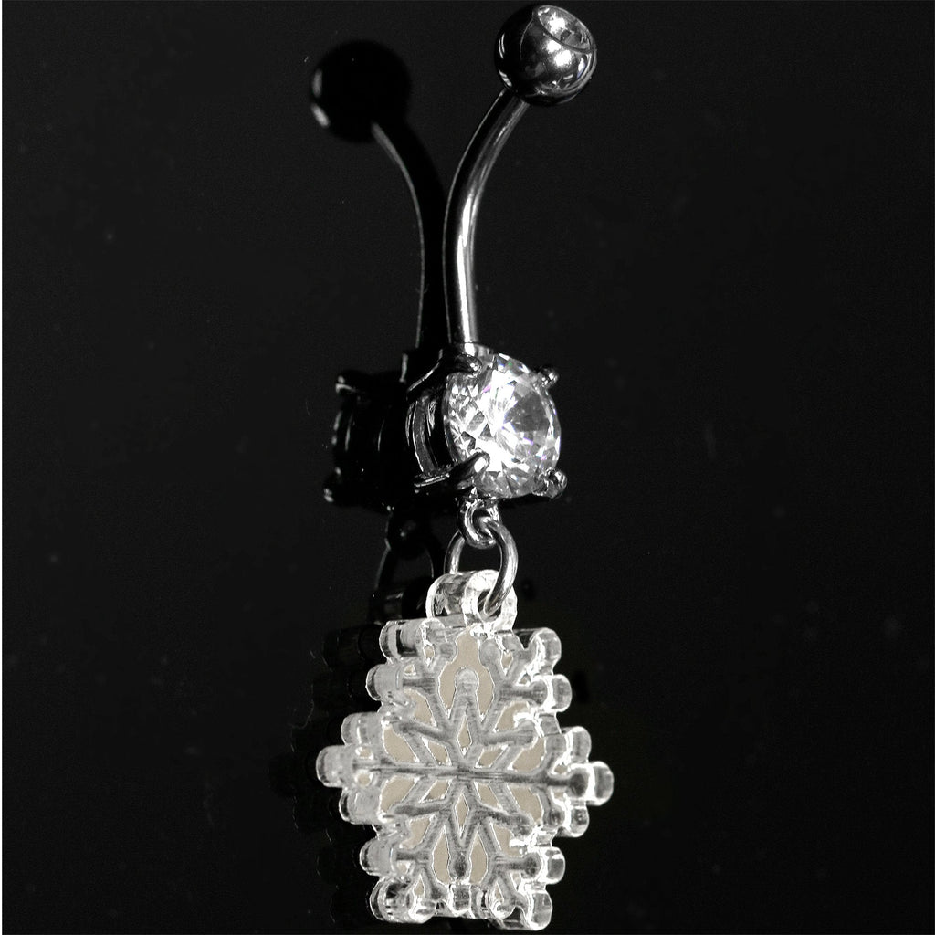 BodyCandy Clear Gem Winter Snowflake Dangle Belly Ring — detail and construction
