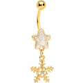 BodyCandy White Gem Gold Plated Star and Snowflake Dangle Belly Ring — main product shot