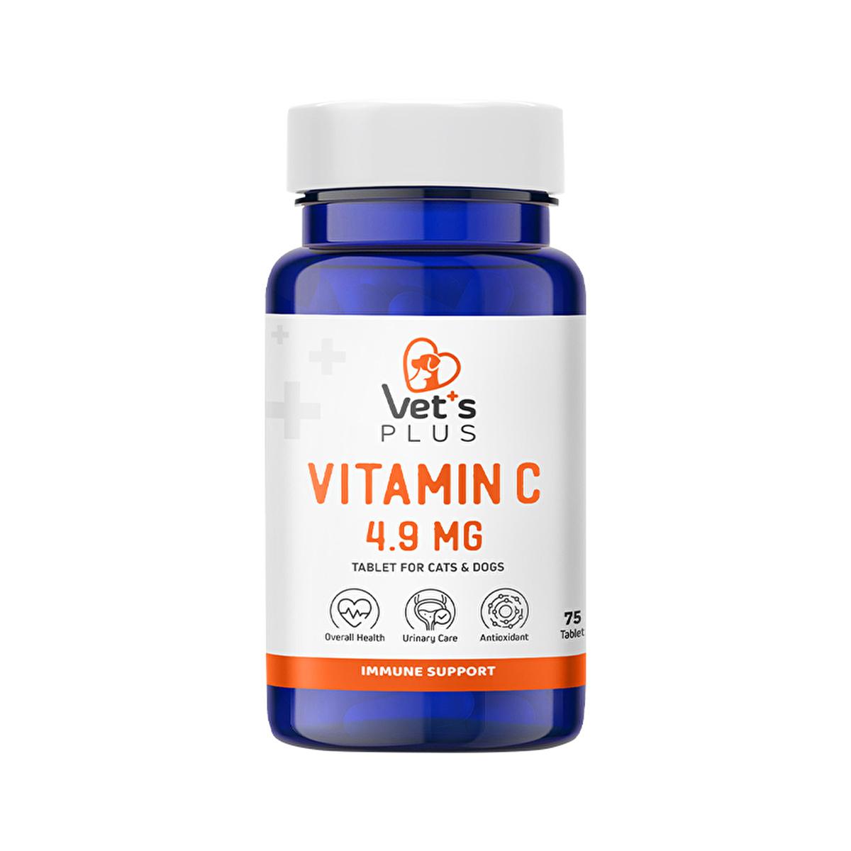 Vet's Plus C Vitamin Supplement for Cats and Dogs - Immune System Support & Urinary Tract Health - 75 Tablets