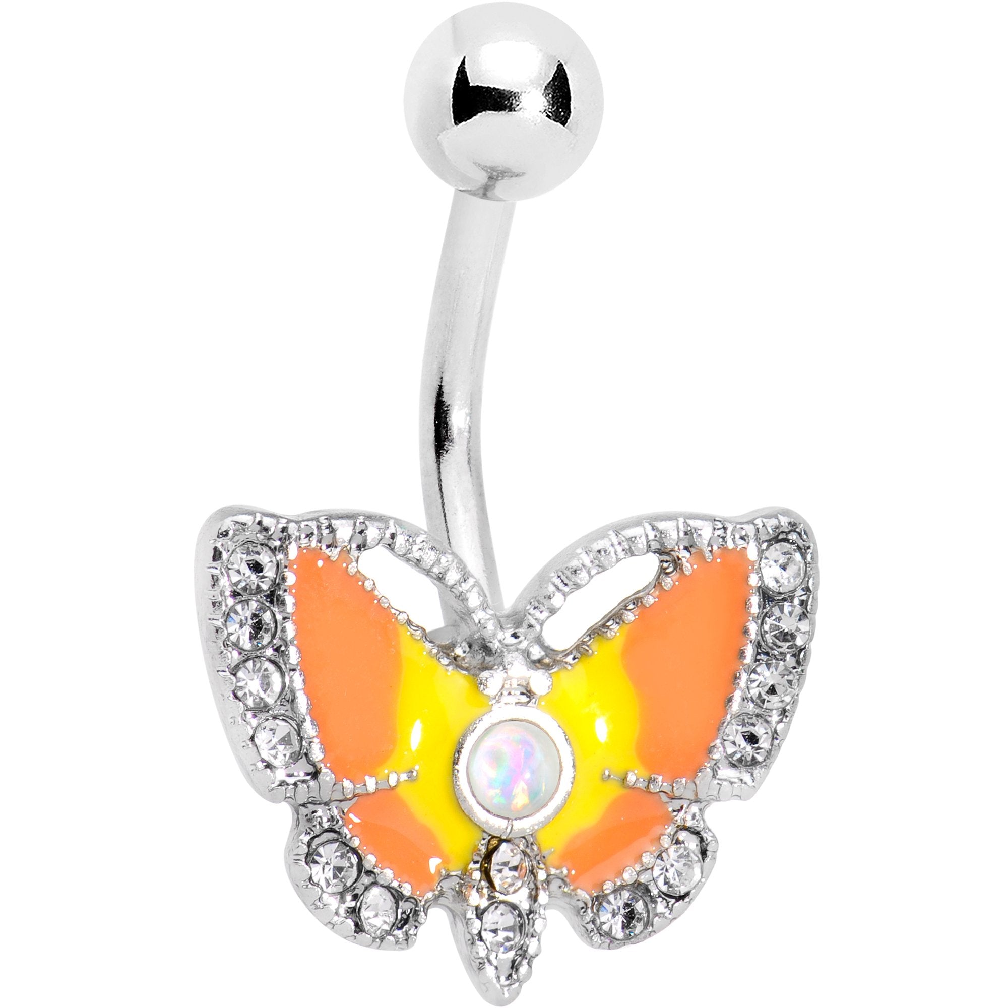 BodyCandy White Faux Opal Orange Moth To a Flame Belly Ring — main product shot