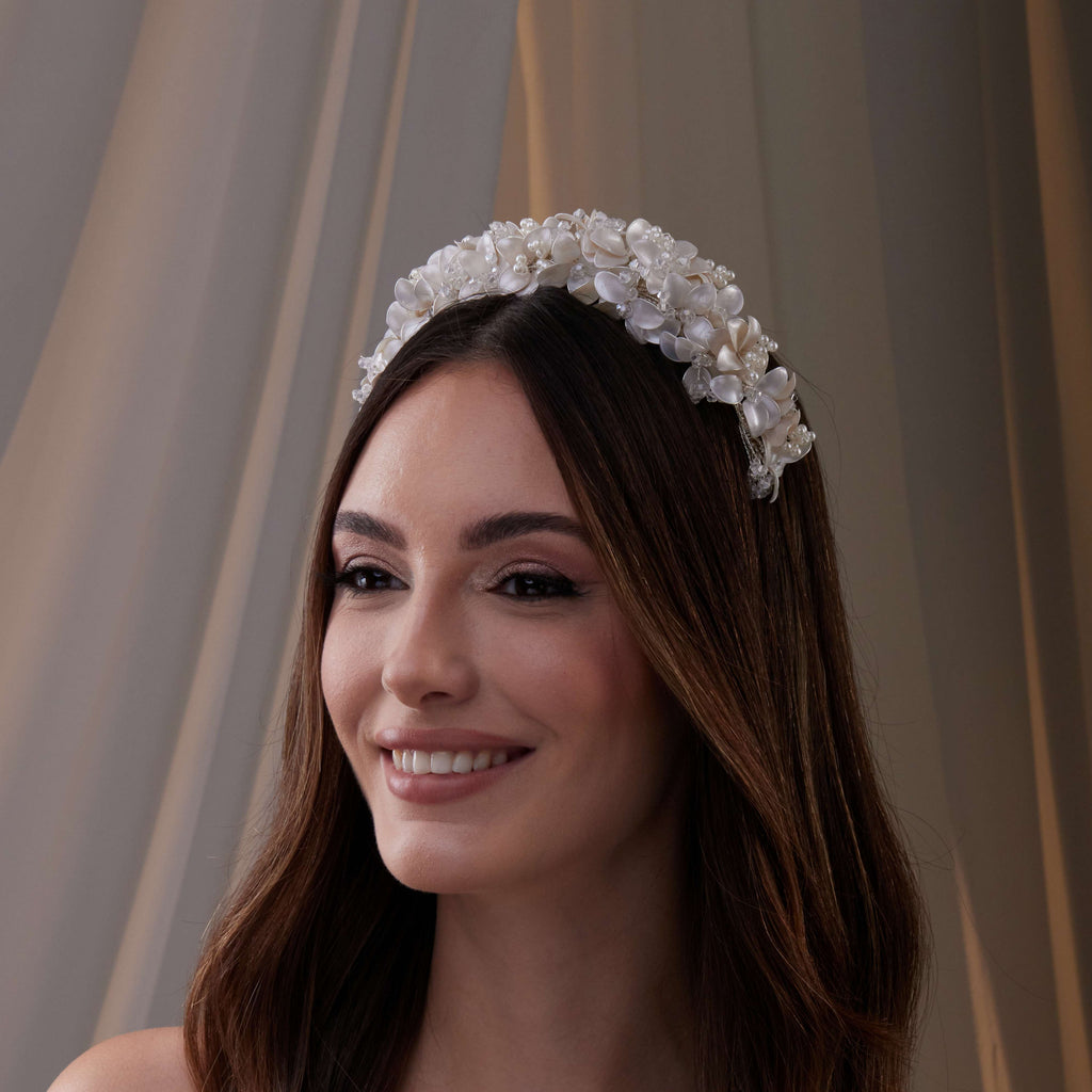 Handmade Pearl and Resin Flower Wedding Hair Band – Bridal Port, view 2