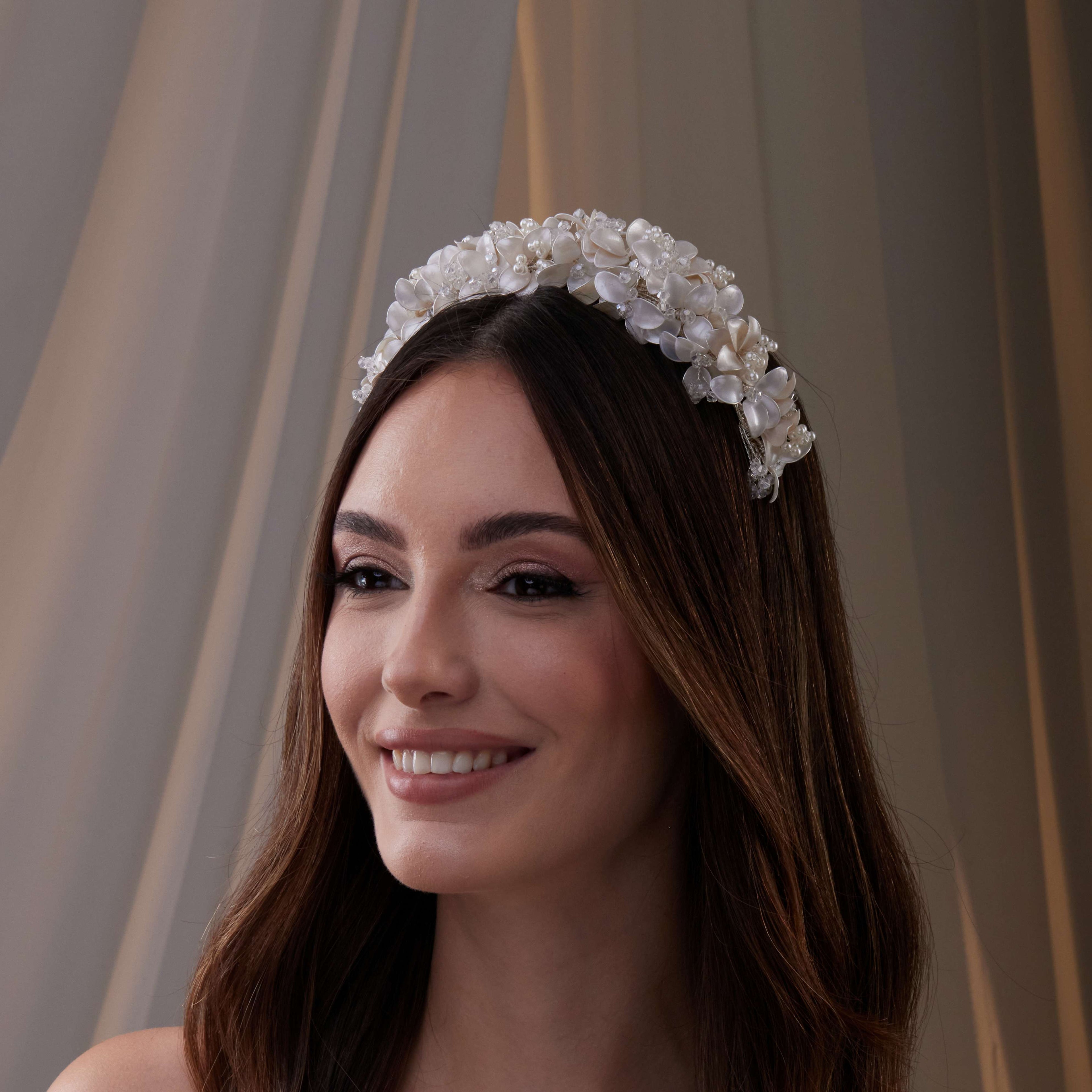 Handmade Pearl and Resin Flower Wedding Hair Band – Bridal Port, view 2