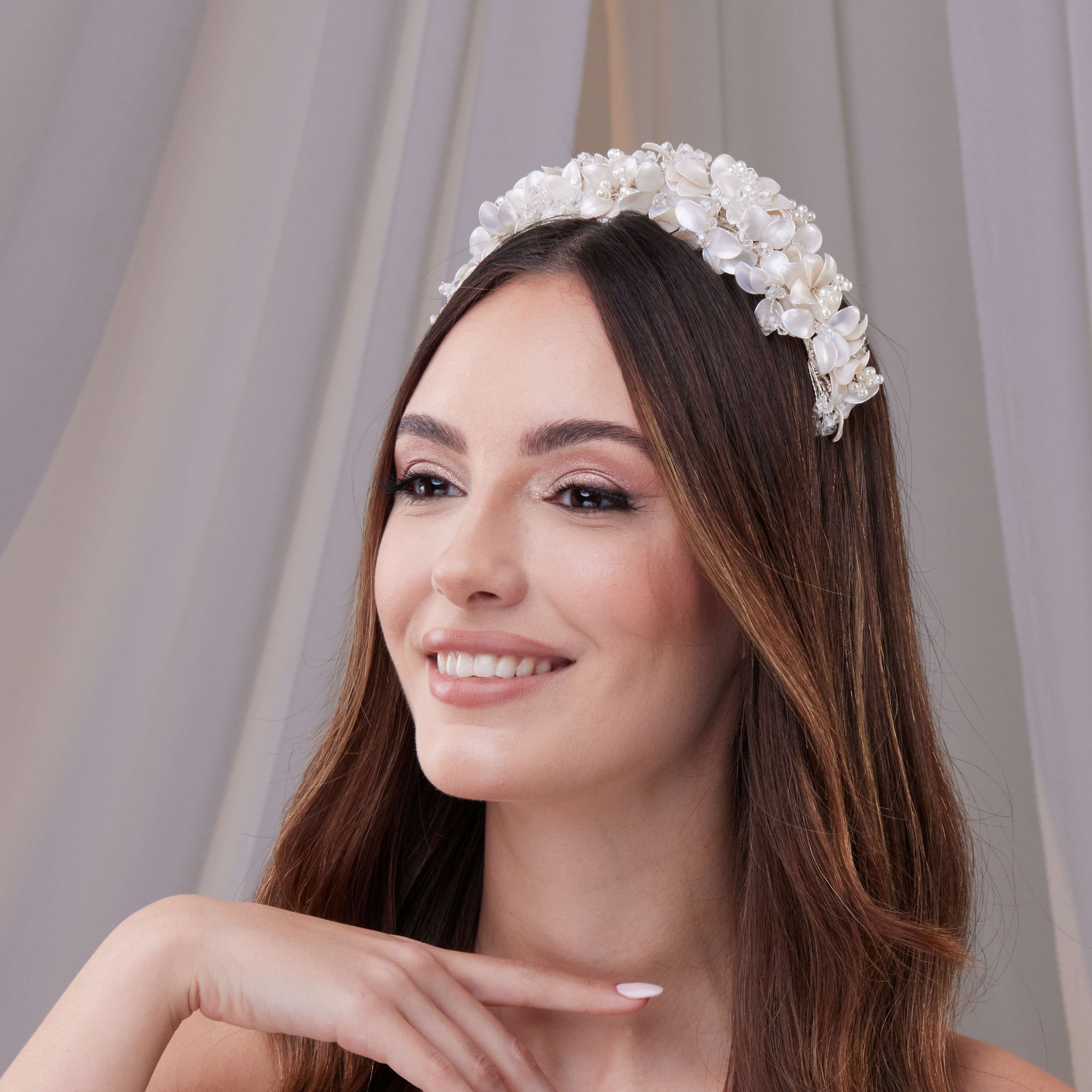 Handmade Pearl and Resin Flower Wedding Hair Band – Bridal Port, view 3
