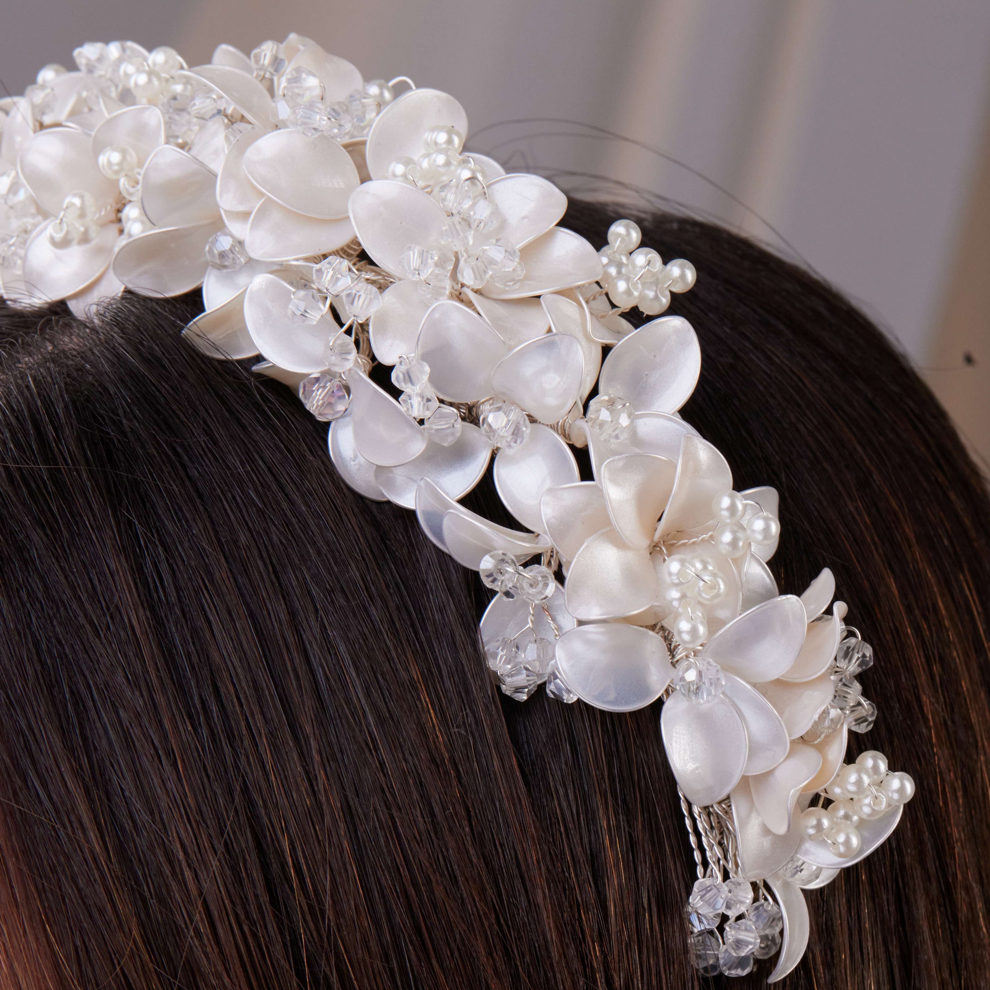 Handmade Pearl and Resin Flower Wedding Hair Band – Bridal Port, view 4