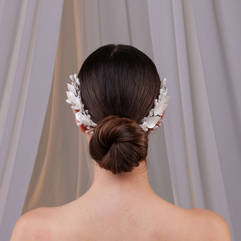 Two-Piece Resin Flower Hair Vine Set – Bridal Port, view 6