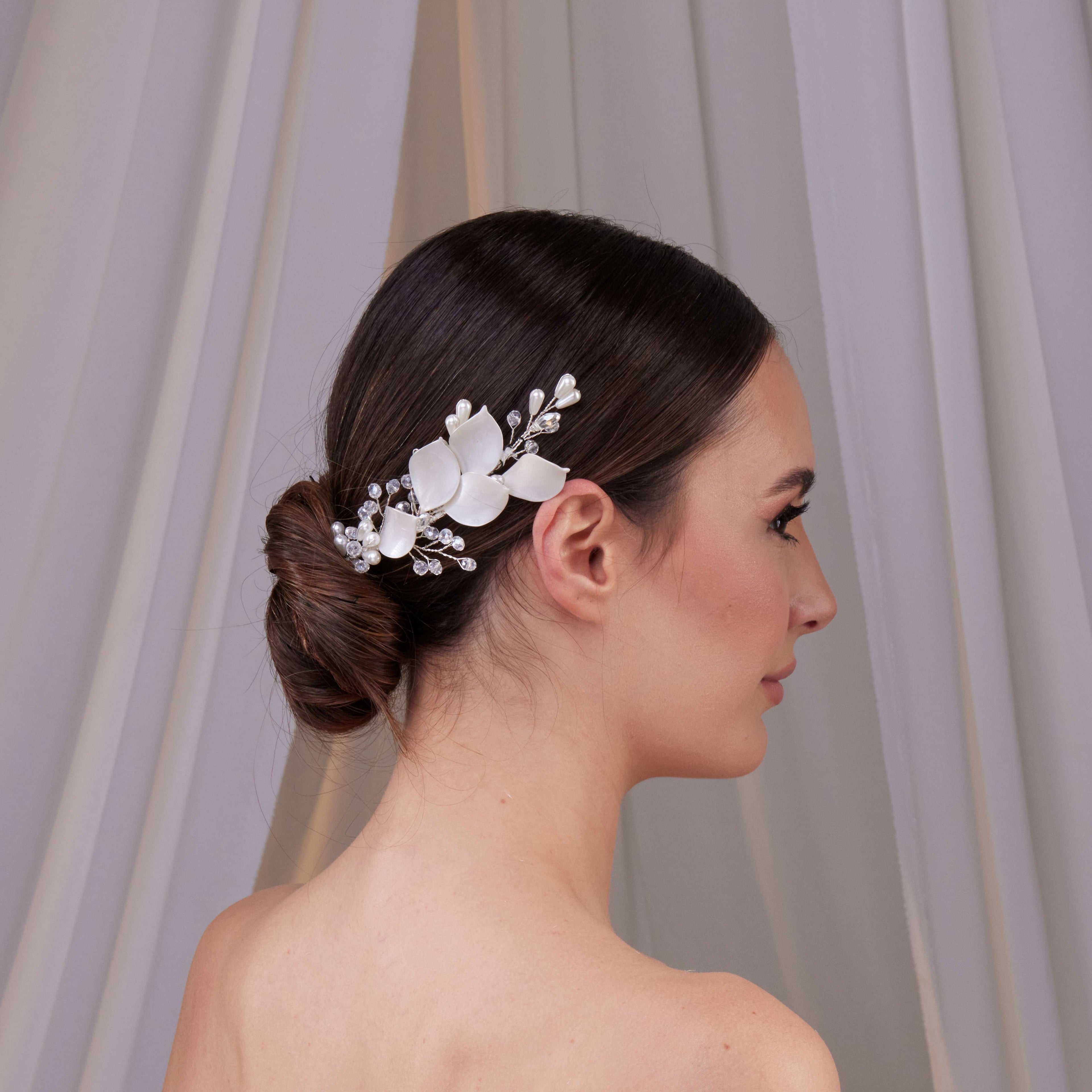 Two-Piece Resin Flower Hair Vine Set – Bridal Port, view 7