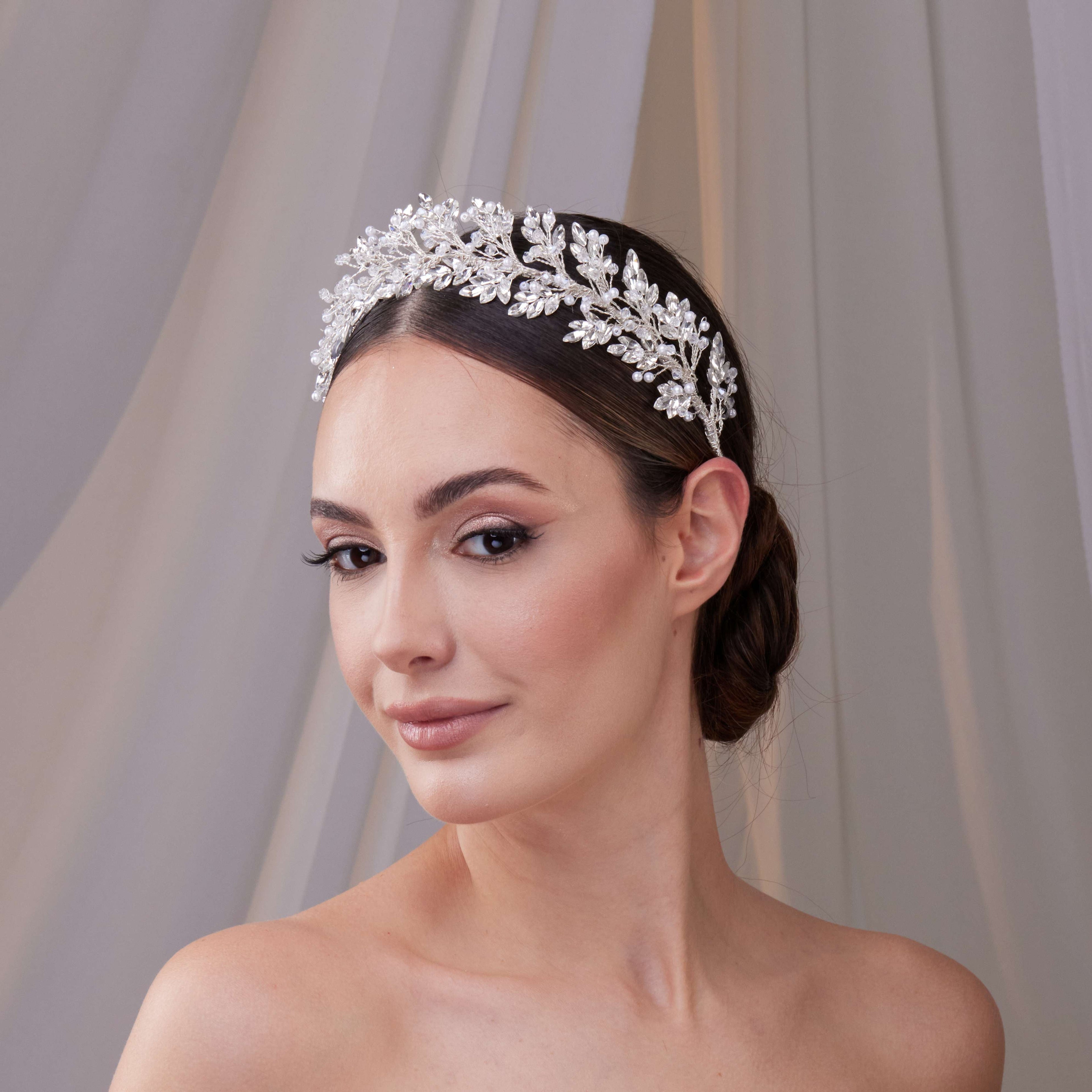 Rhinestone and Pearl Bridal Hair Band – Bridal Port, view 2