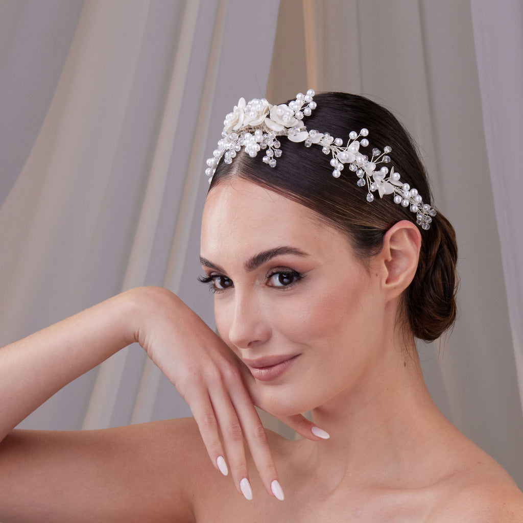 Elegant Resin and Pearl Bridal Hair Band – Bridal Port, view 2