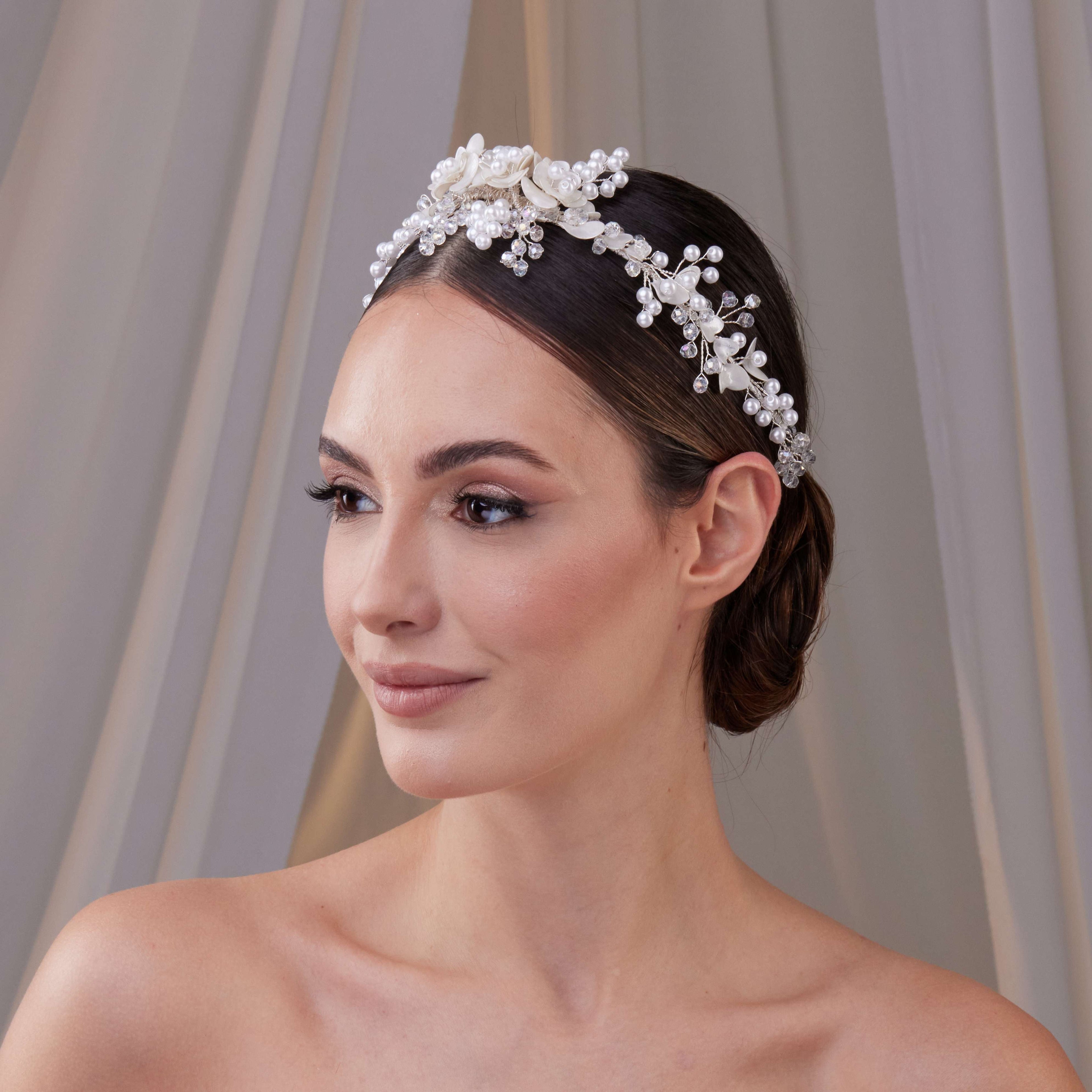 Elegant Resin and Pearl Bridal Hair Band – Bridal Port, view 5