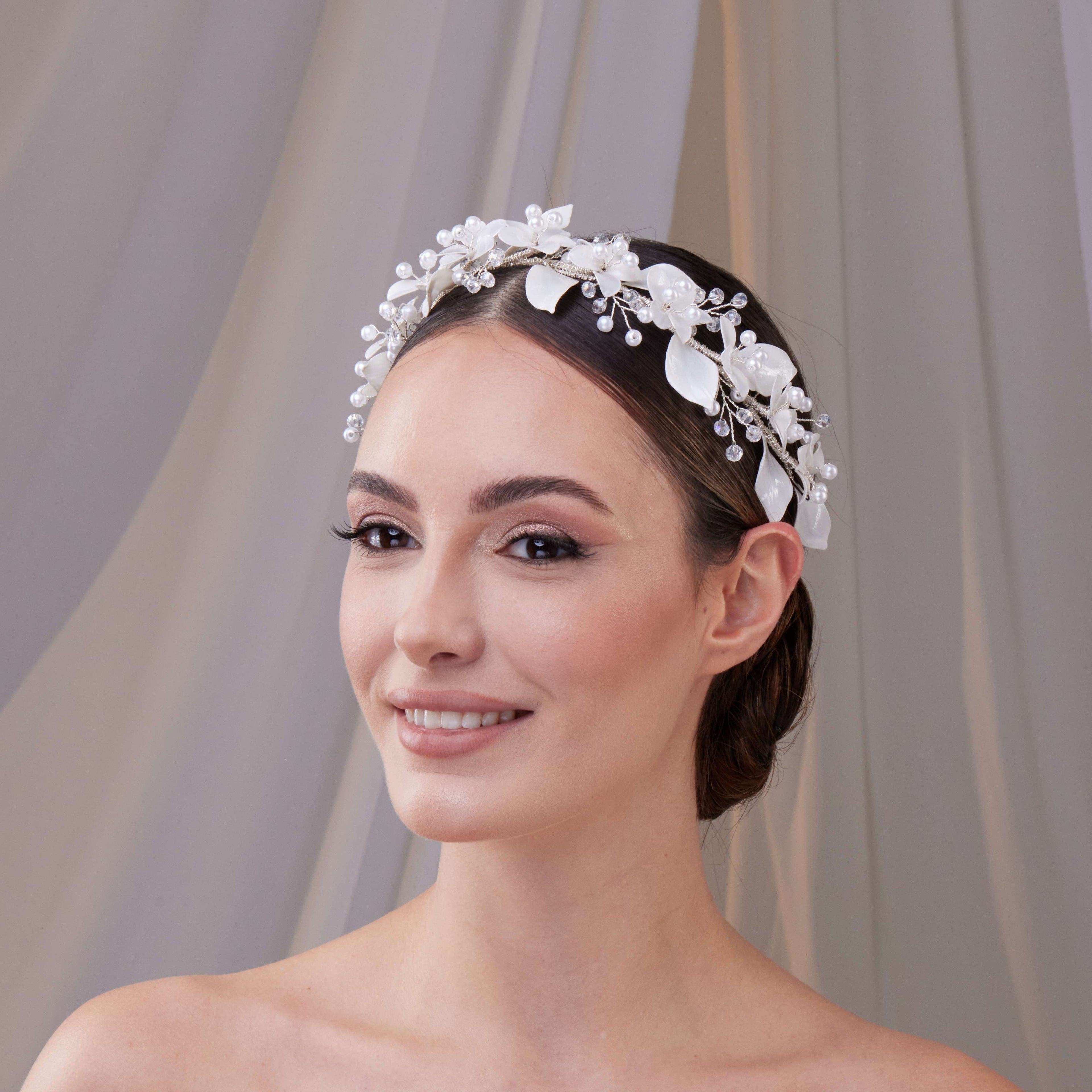 Resin Flower Bridal Hair Wreath – Bridal Port, view 2