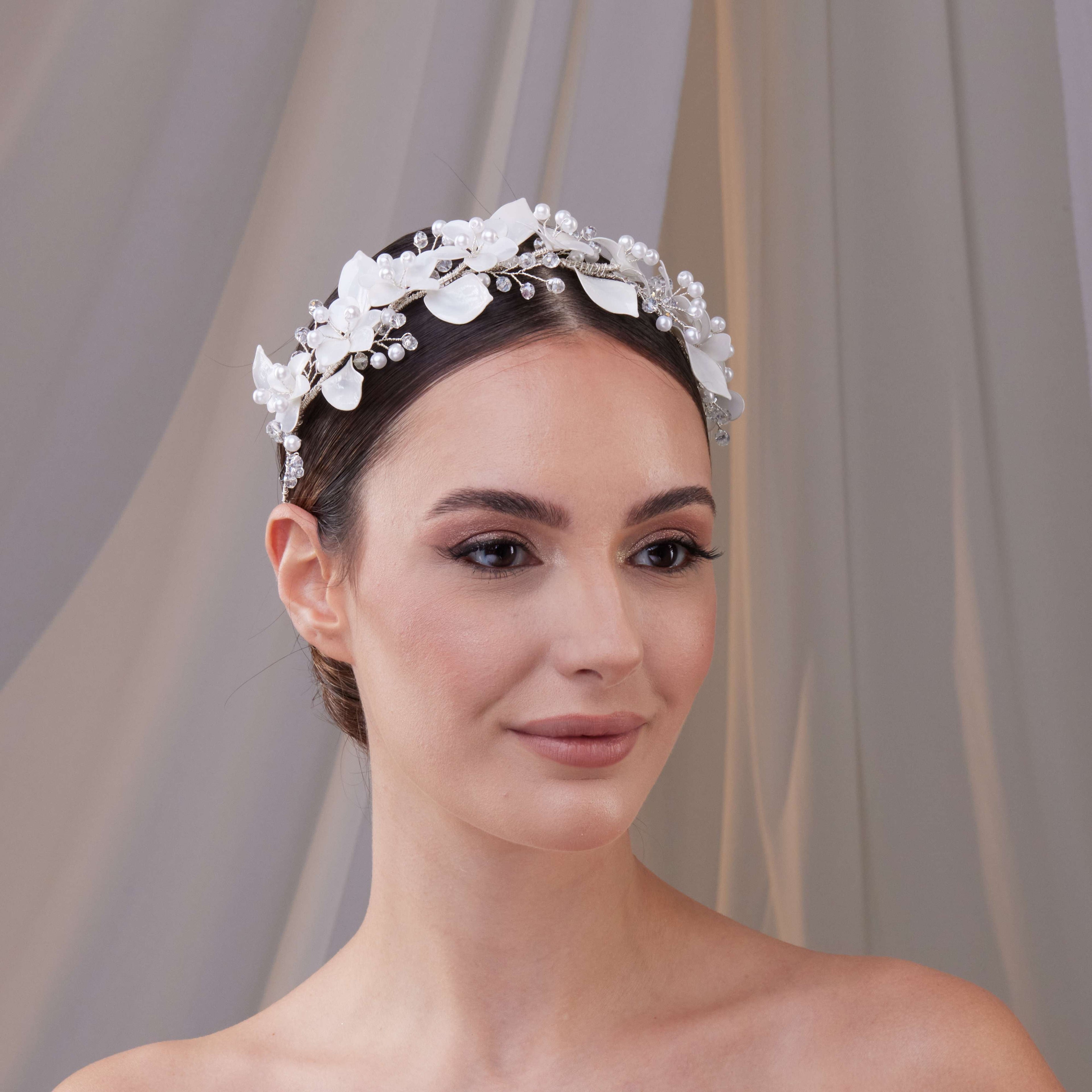 Resin Flower Bridal Hair Wreath – Bridal Port, view 3