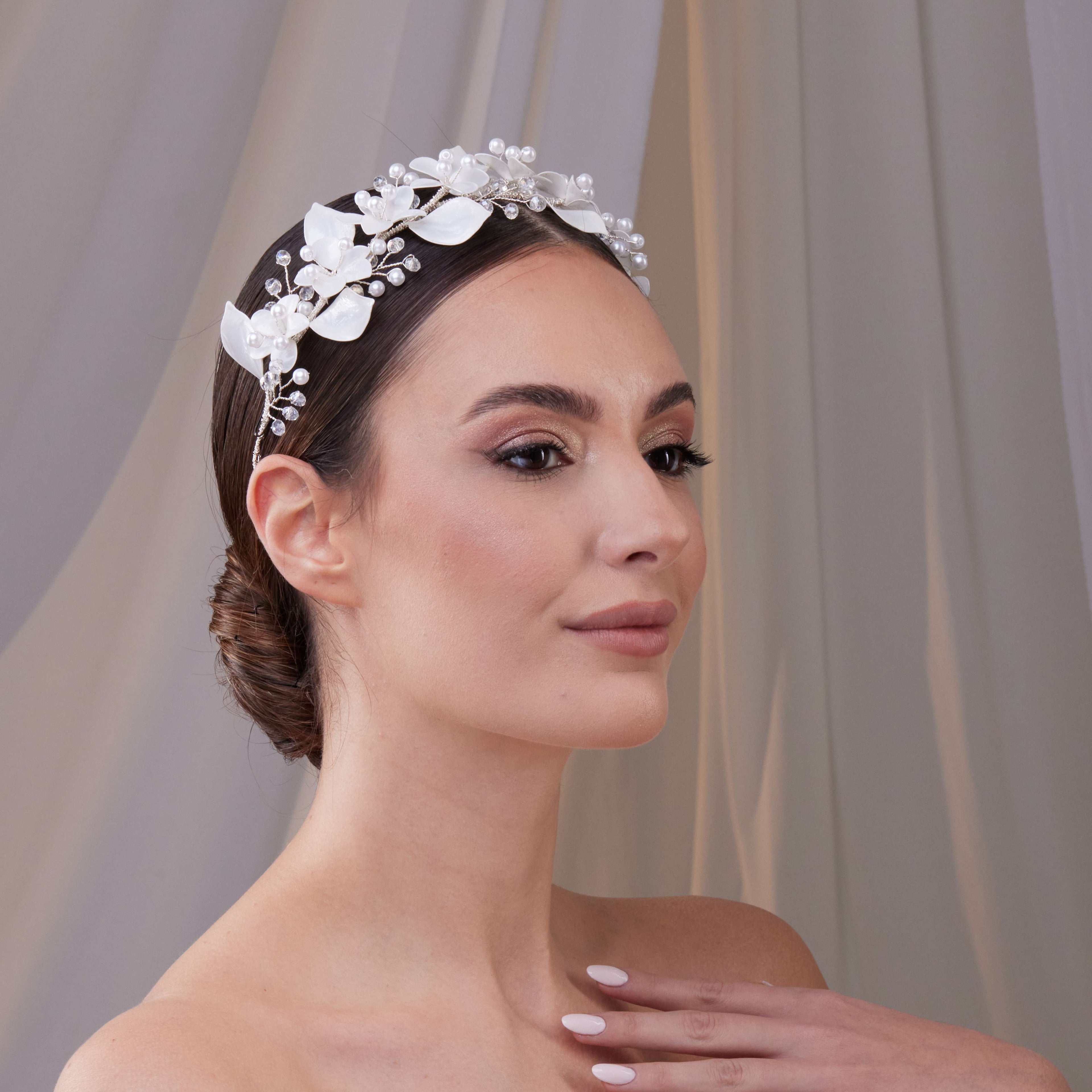 Resin Flower Bridal Hair Wreath – Bridal Port, view 6