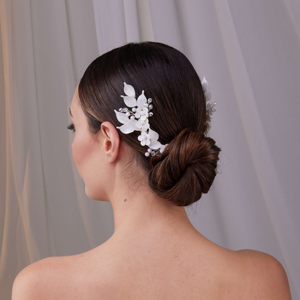 Two-Piece Resin Flower Bridal Hair Vine Set – Bridal Port, view 2
