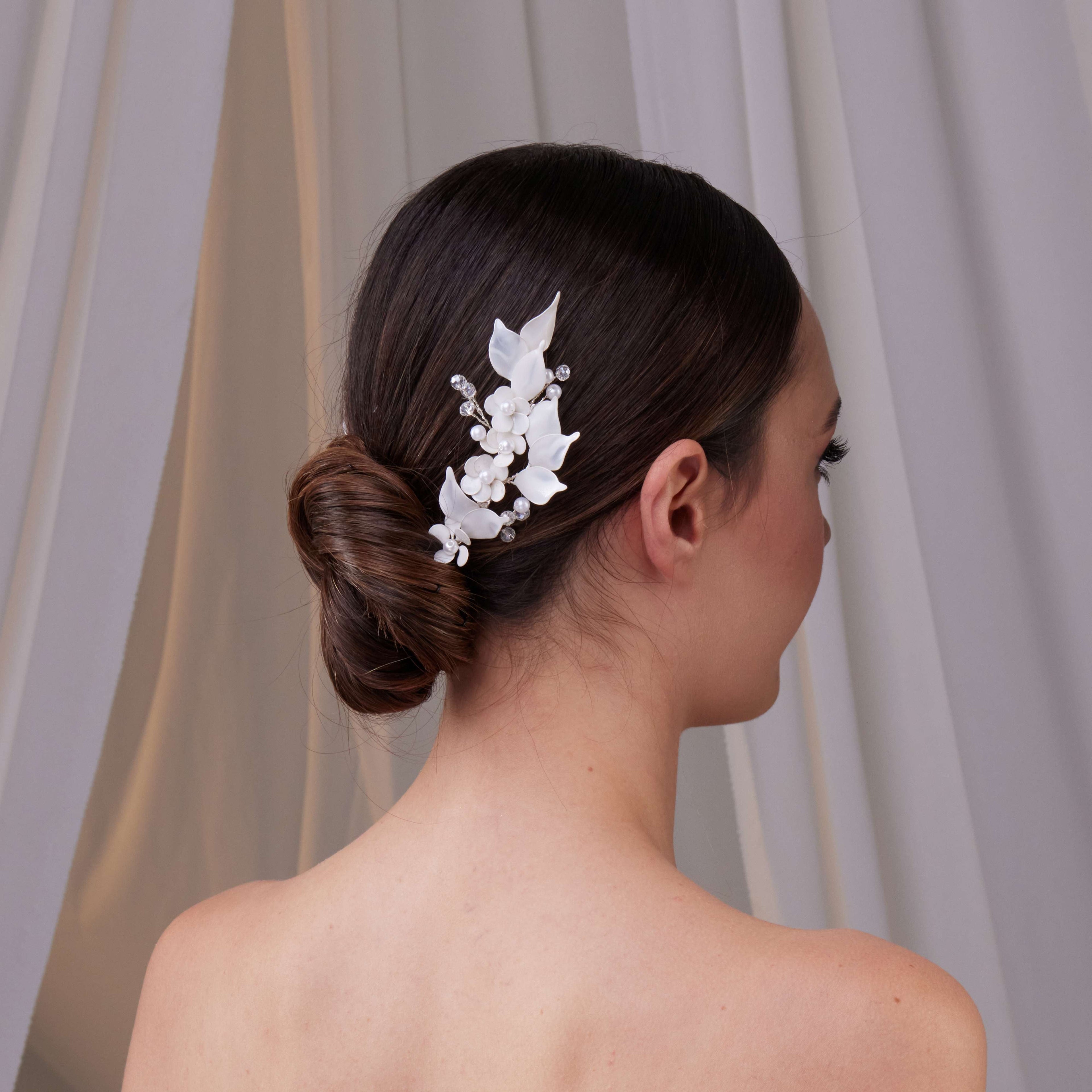 Two-Piece Resin Flower Bridal Hair Vine Set – Bridal Port, view 5