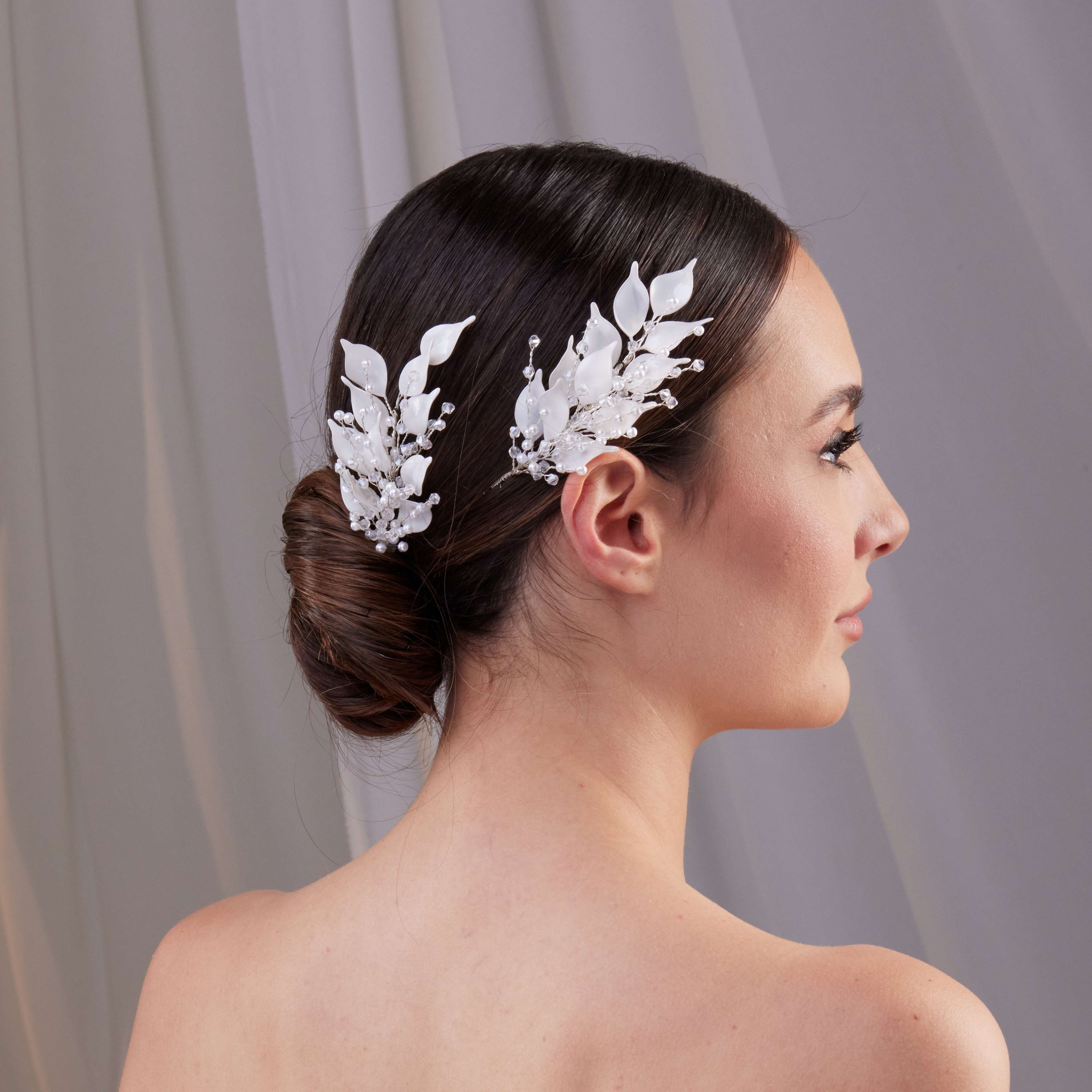 Two-Piece Resin Flower Bridal Hair Vine Set – Bridal Port, view 4