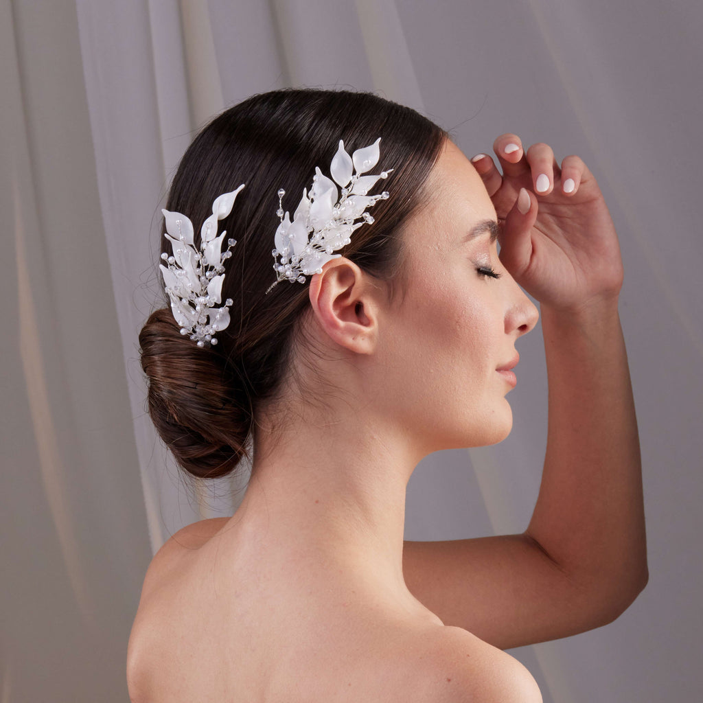 Two-Piece Resin Flower Bridal Hair Vine Set – Bridal Port, view 2