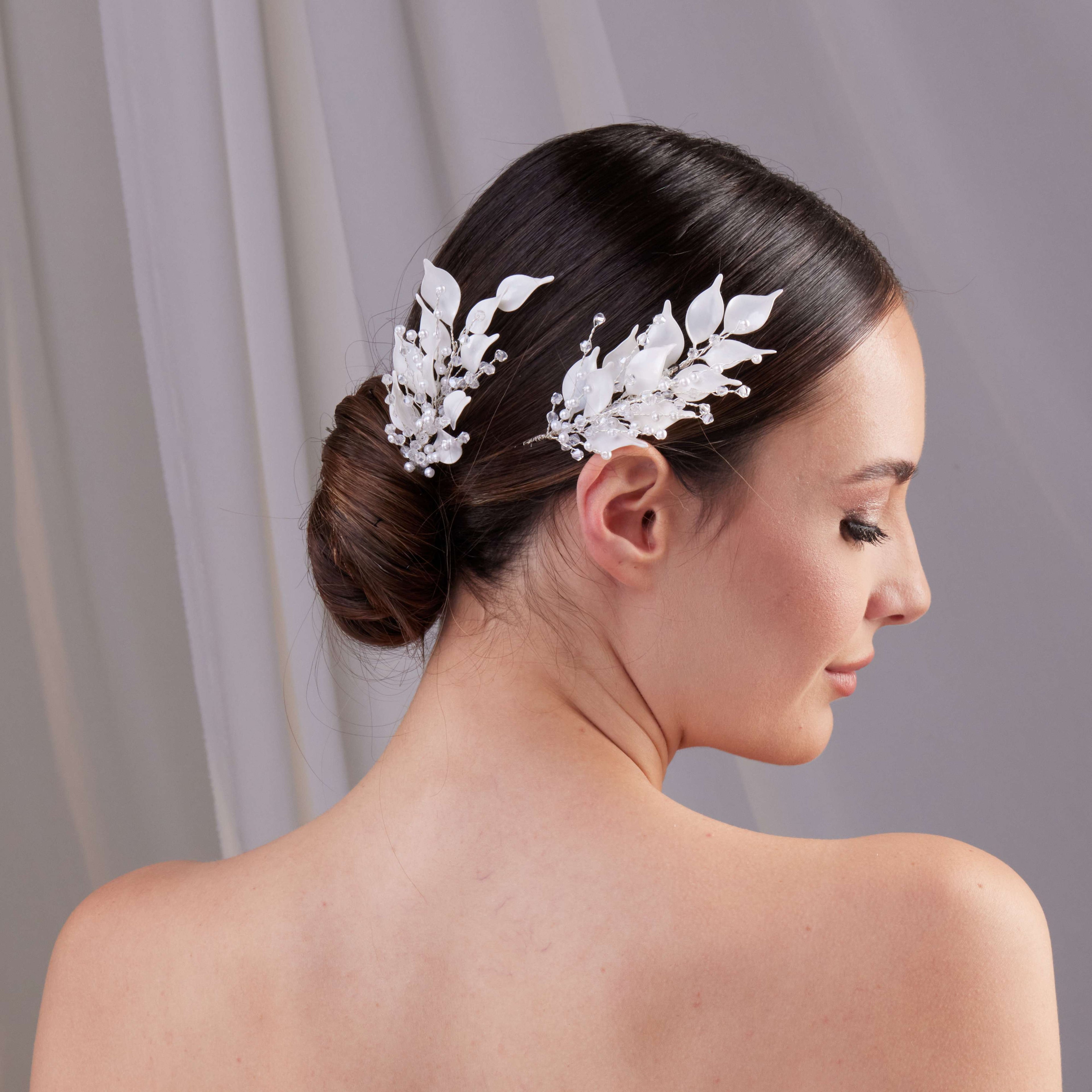 Two-Piece Resin Flower Bridal Hair Vine Set – Bridal Port, view 6