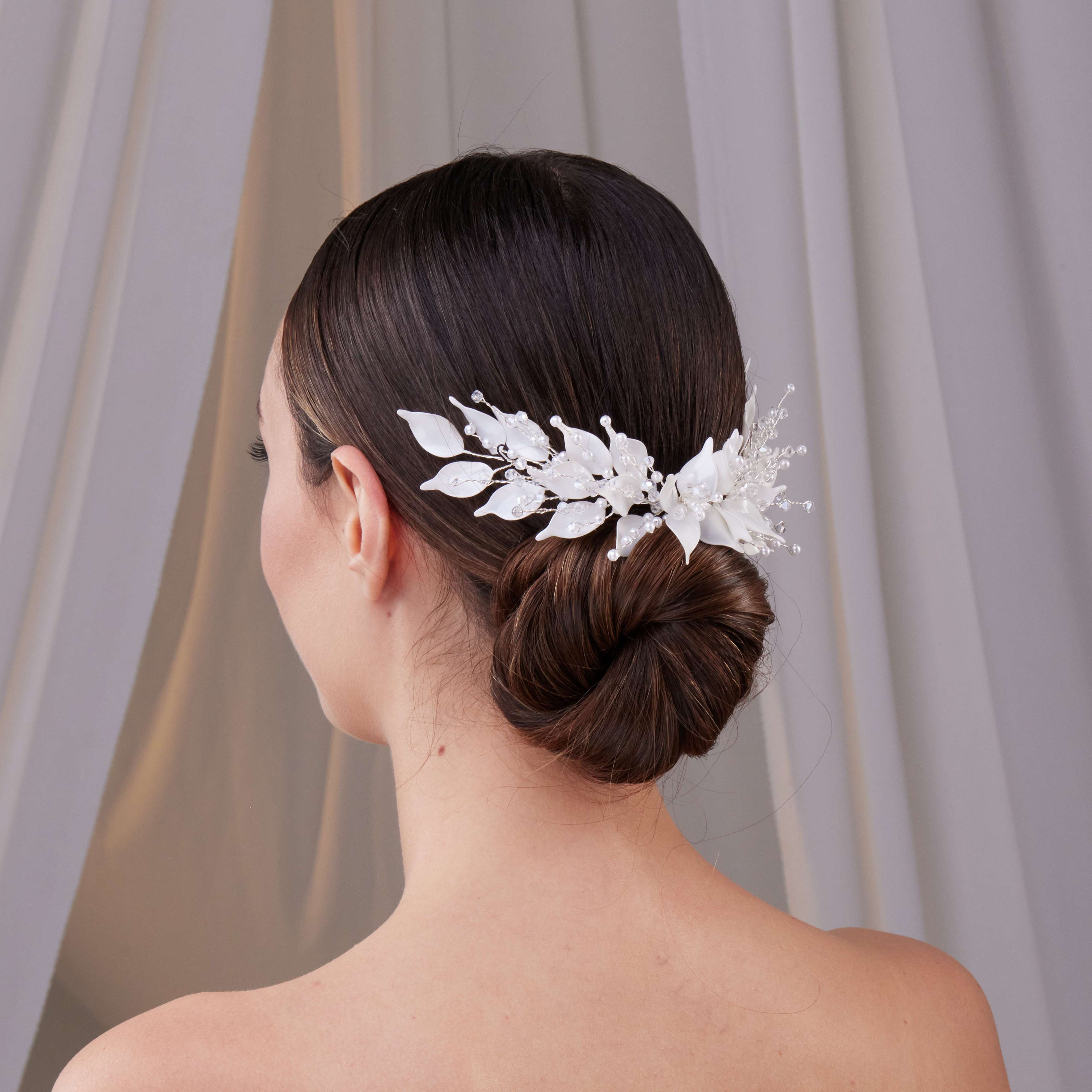 Elegant Resin Leaf Hair Comb – Bridal Port, view 2