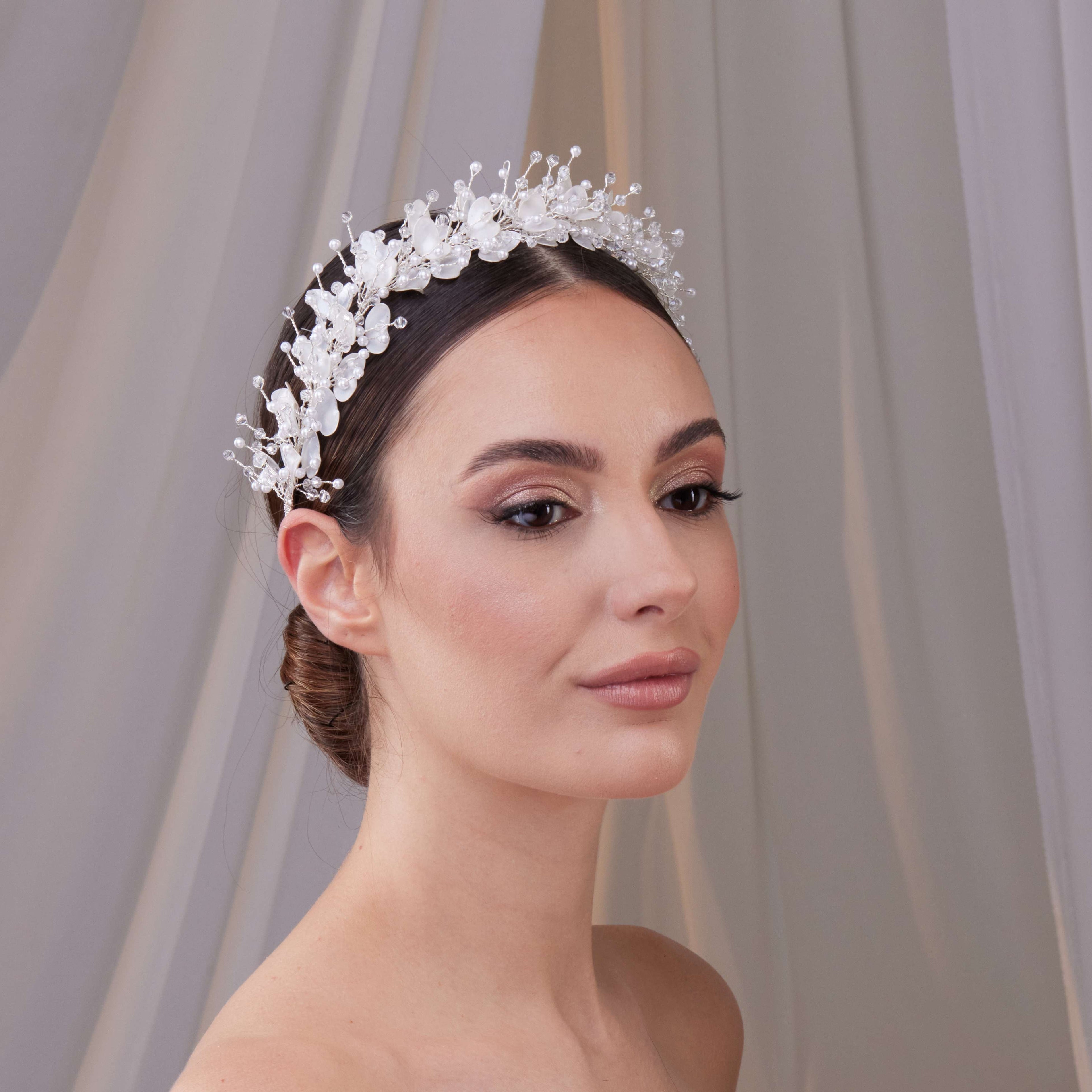 Resin Flower and Crystal Bridal Hair Wreath – Bridal Port, view 2
