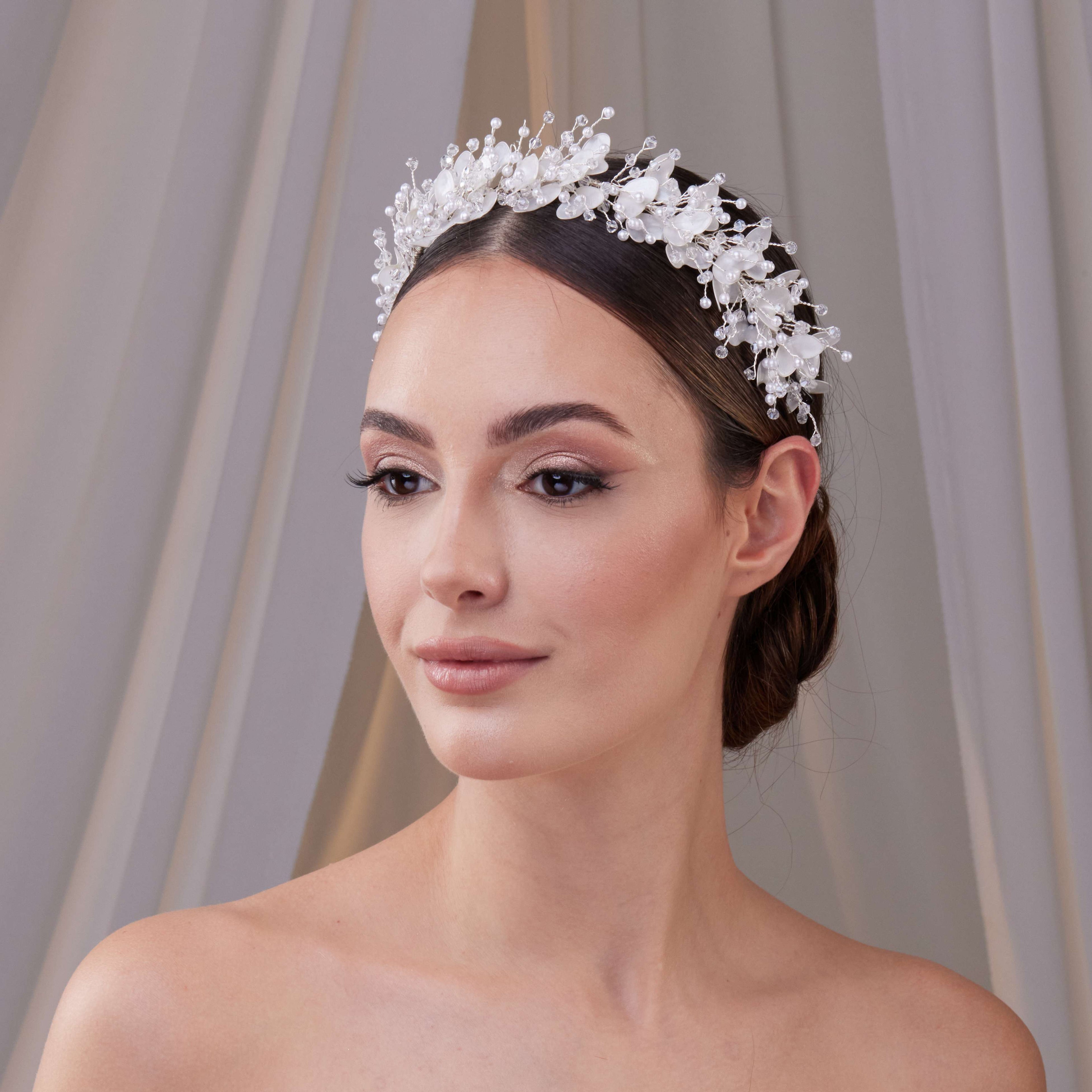 Resin Flower and Crystal Bridal Hair Wreath – Bridal Port, view 3