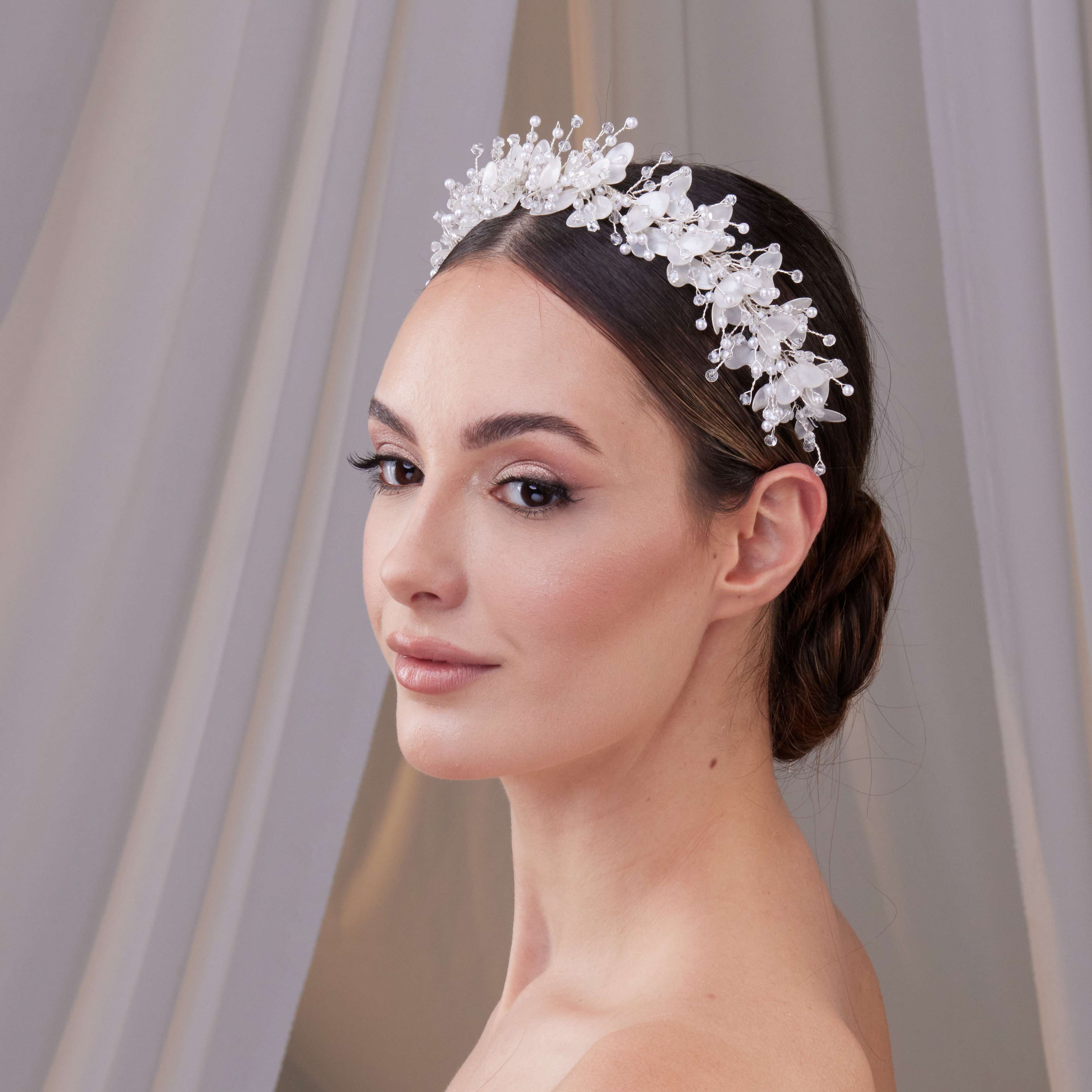 Resin Flower and Crystal Bridal Hair Wreath – Bridal Port