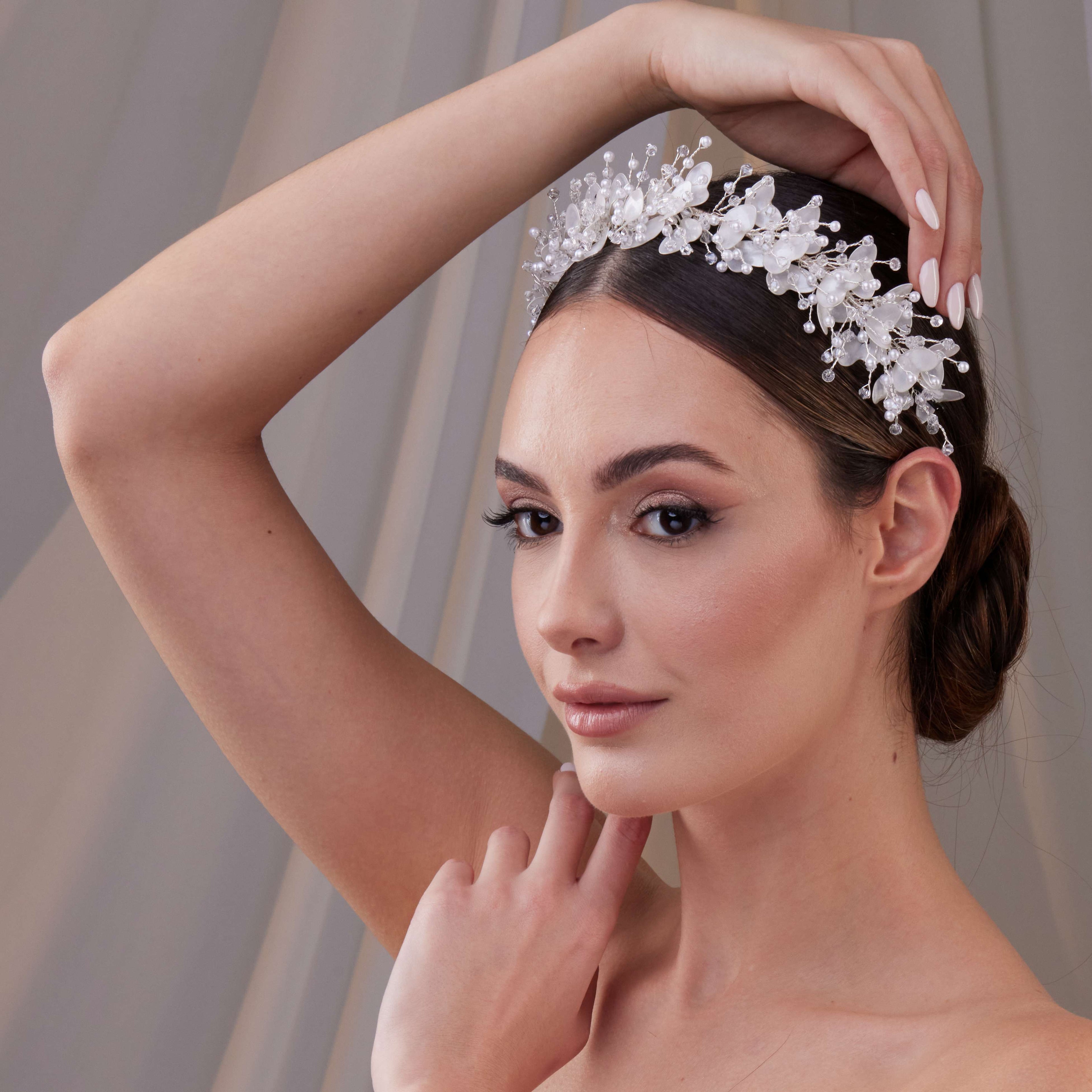Resin Flower and Crystal Bridal Hair Wreath – Bridal Port, view 4