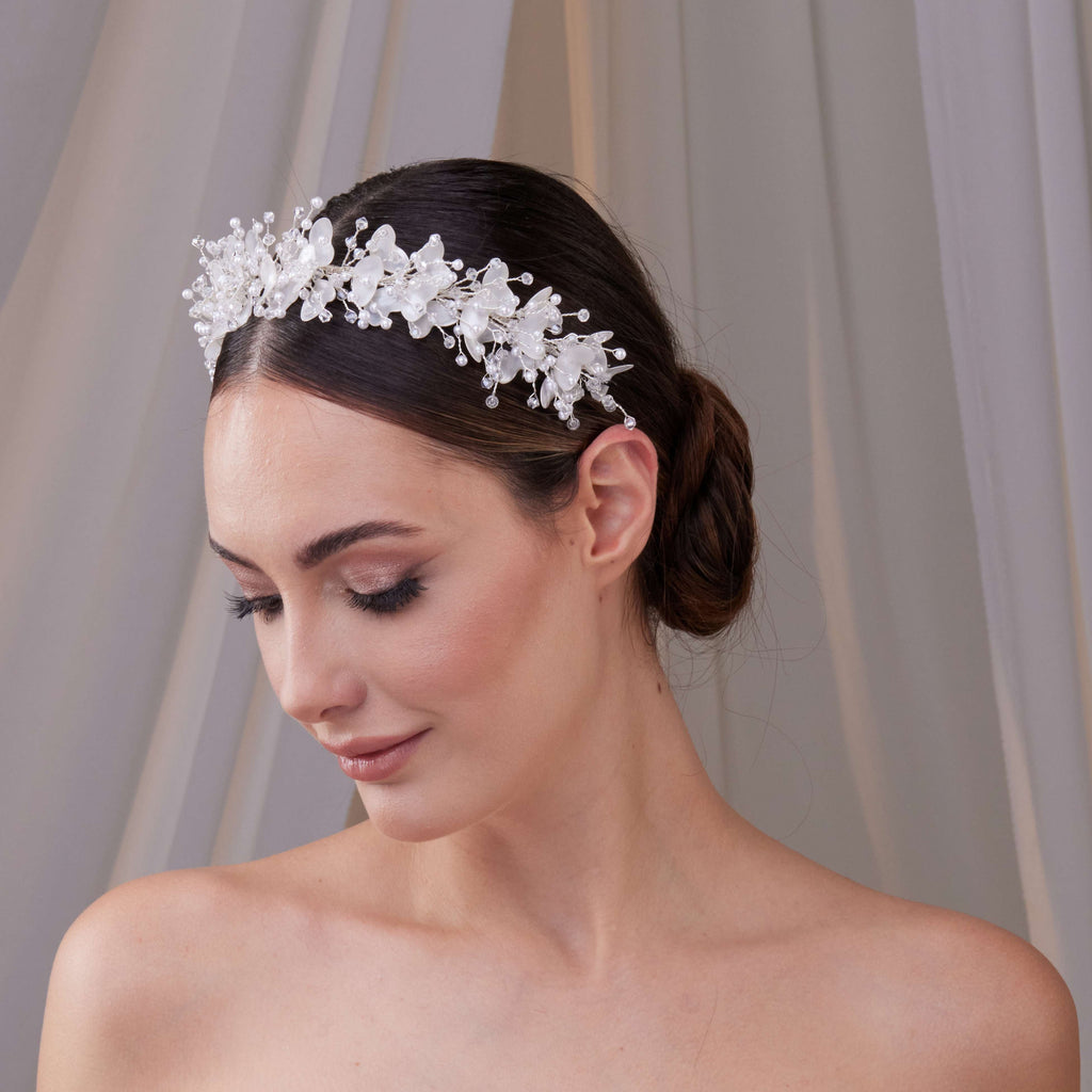 Resin Flower and Crystal Bridal Hair Wreath – Bridal Port, view 5