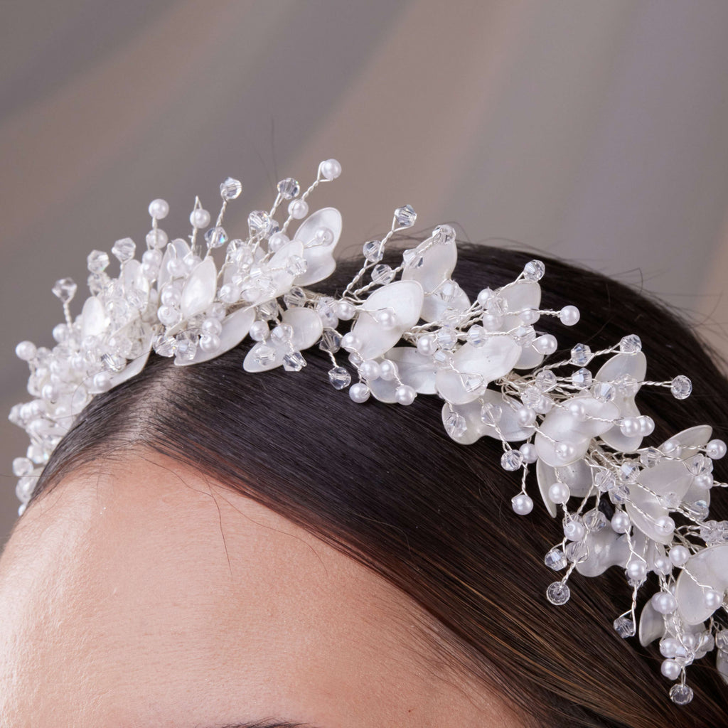 Resin Flower and Crystal Bridal Hair Wreath – Bridal Port, view 6
