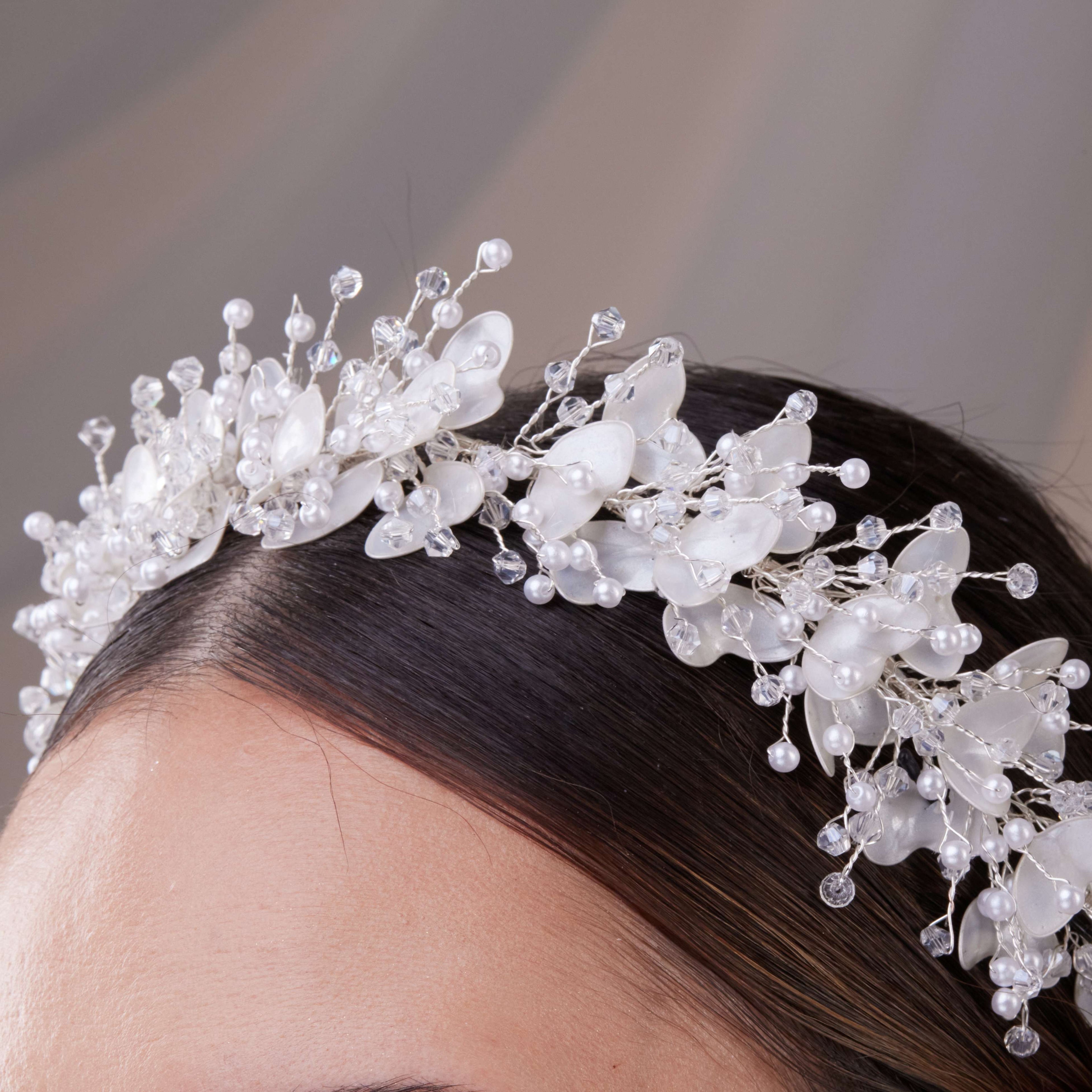 Resin Flower and Crystal Bridal Hair Wreath – Bridal Port, view 6