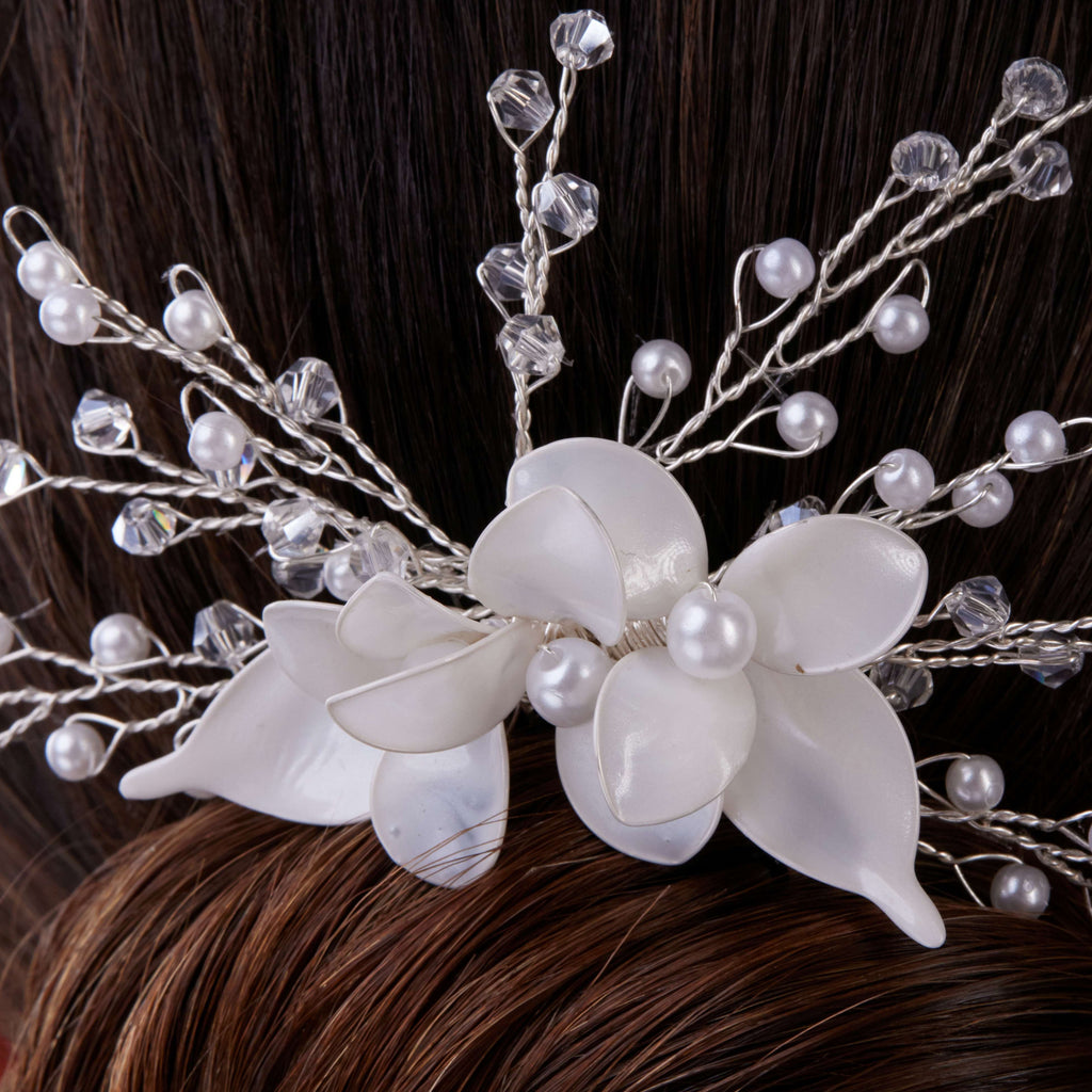 Elegant Resin Flower Wedding Hair Comb – Bridal Port, view 2