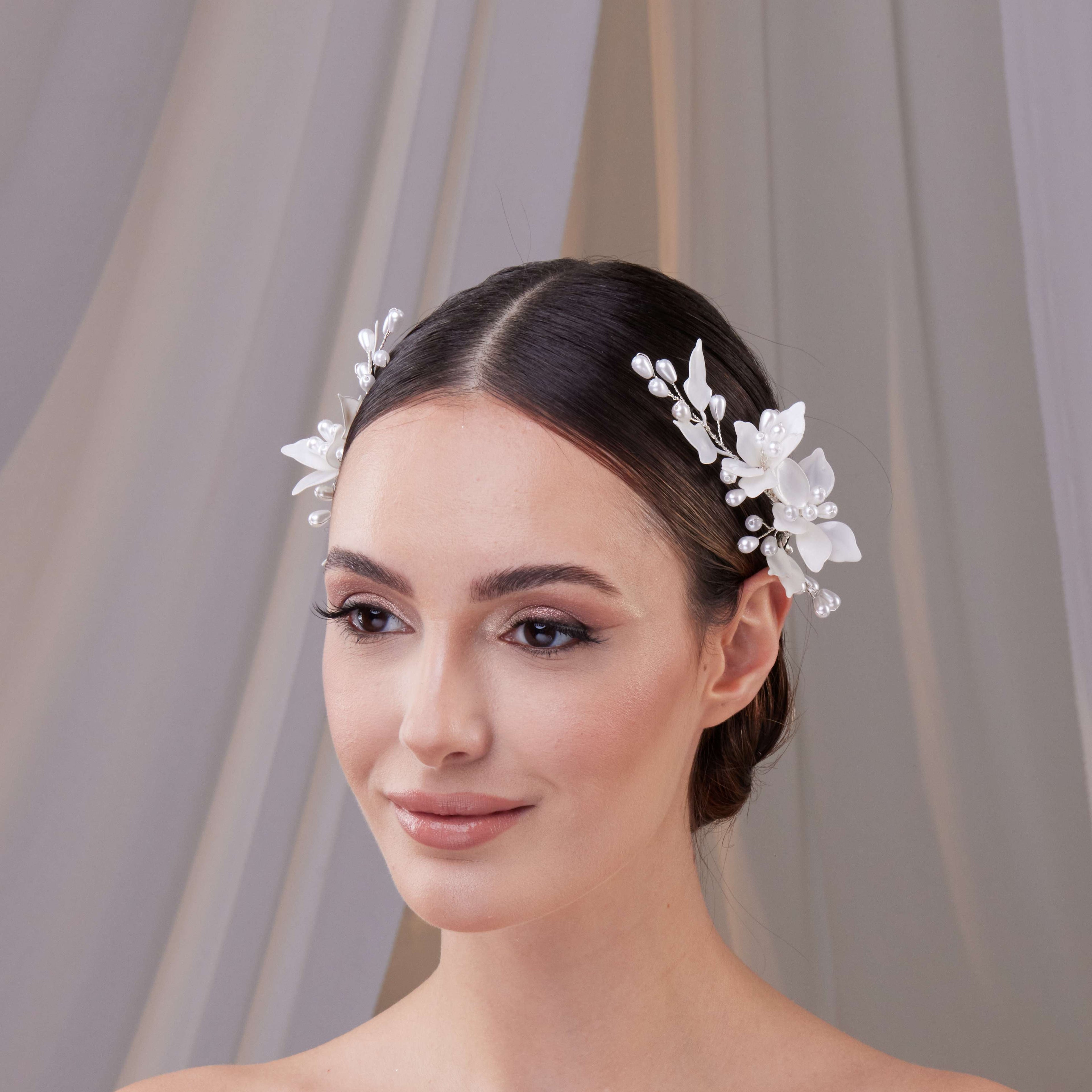 Two-Piece Resin Flower Hair Vine Set – Bridal Port, view 3